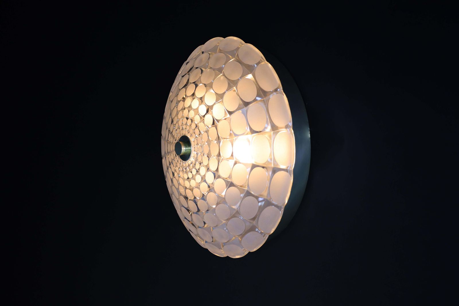 Mid Century Space Age Frosted Glass Round Flush Mount  J.T. Kalmar Austria 1960 photo buy