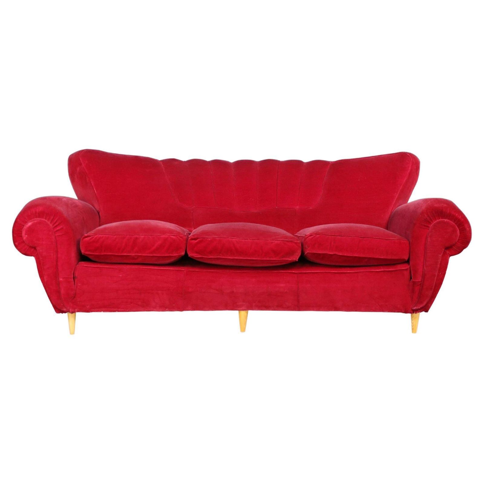 Guglielmo Ulrich Art Deco Sofa In Original Velvet Fabric, Italy 1930s