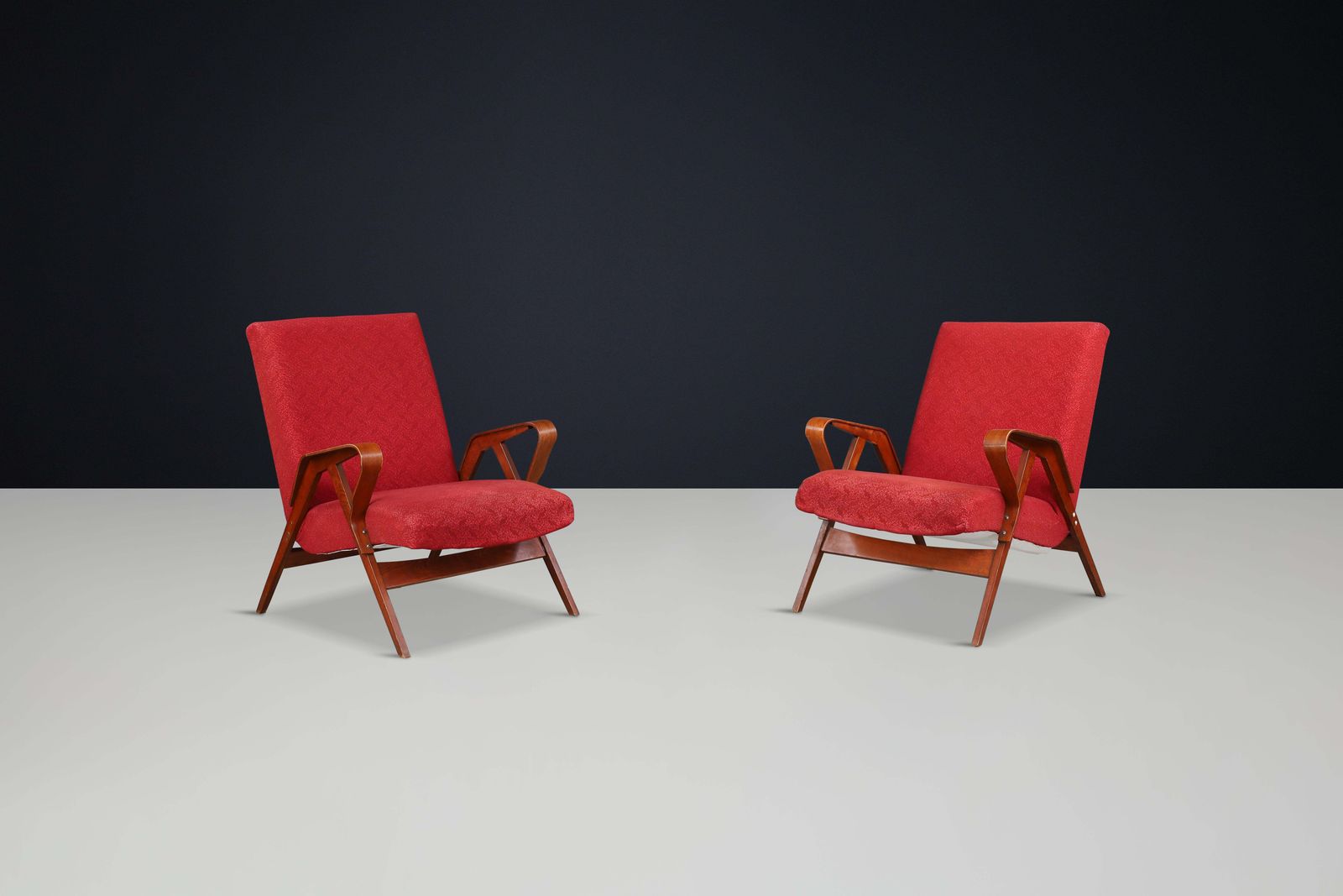 Pair Of Sculptural Lounge Chairs By František Jirák For Tatra Nabytok, 1950s photo for sale