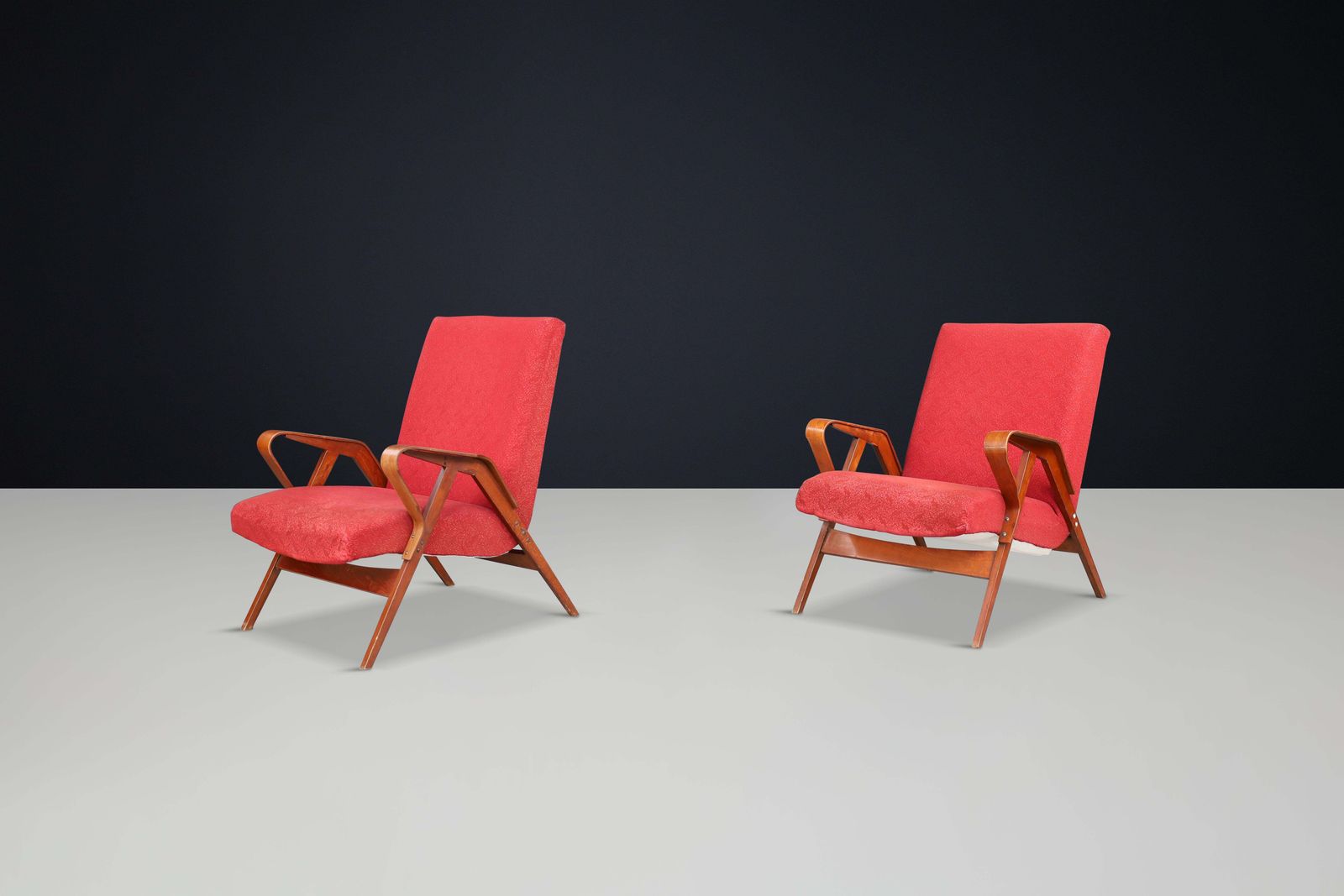Pair Of Sculptural Lounge Chairs By František Jirák For Tatra Nabytok, 1950s photo Furniture
