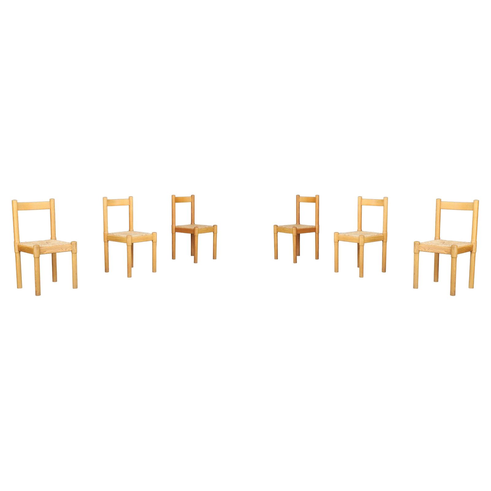 Pair Of Six Ash And Rush Dining Room Chairs In The Style Of Vico Magistretti