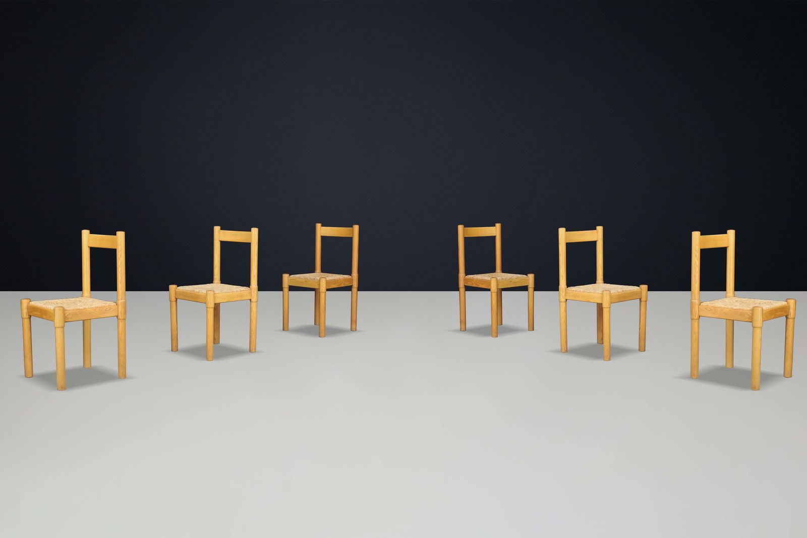 Pair Of Six Ash And Rush Dining Room Chairs In The Style Of Vico Magistretti photo for sale
