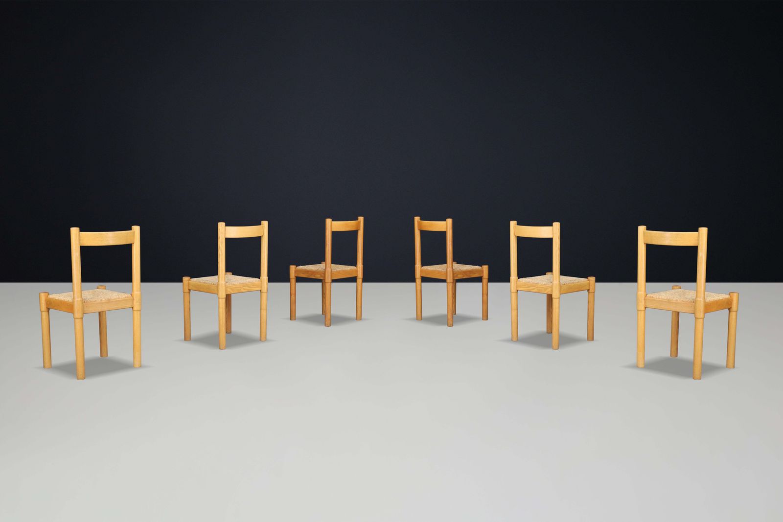 Pair Of Six Ash And Rush Dining Room Chairs In The Style Of Vico Magistretti photo Furniture