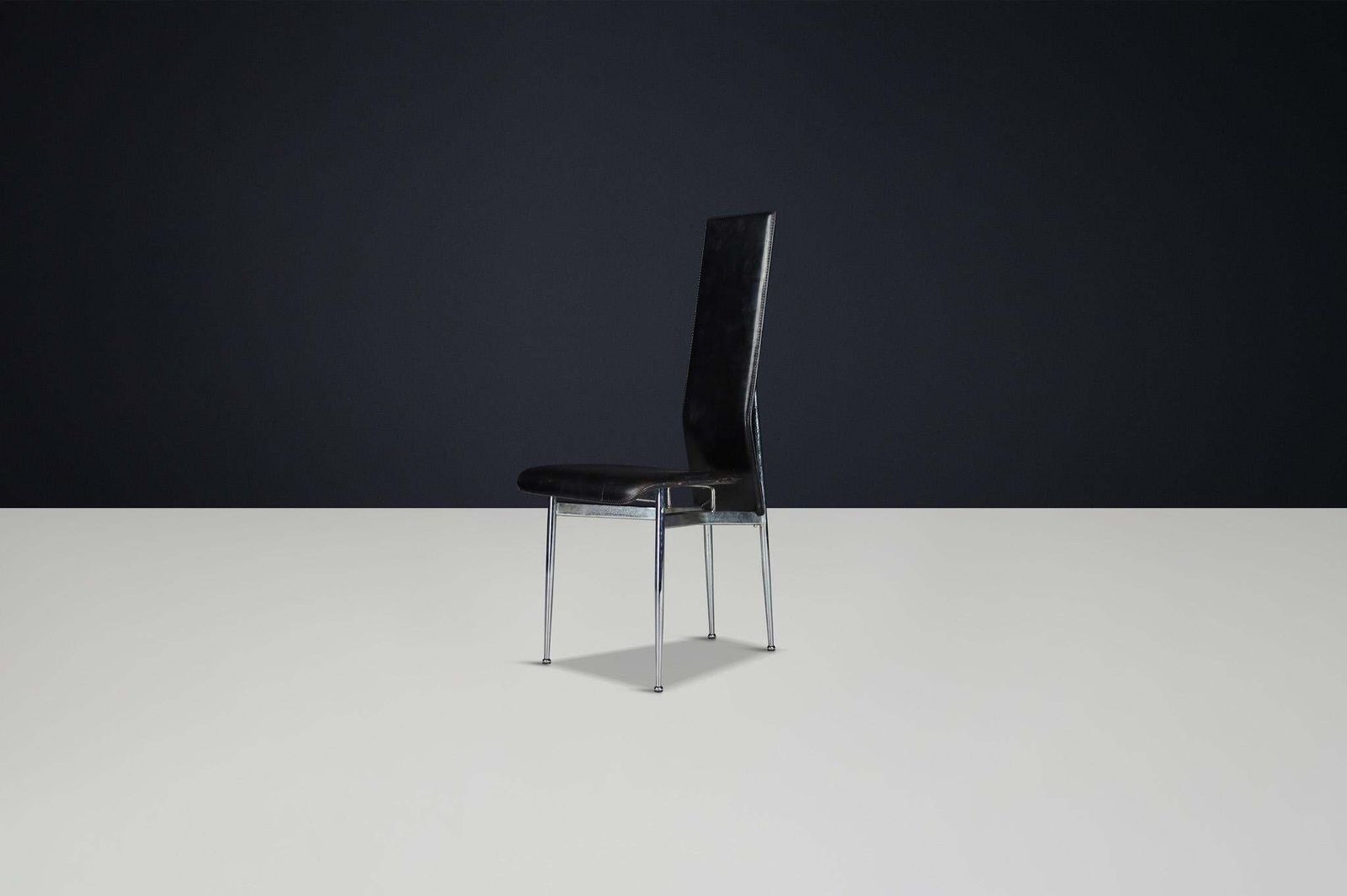 Mid Century Modern Set Of 4 Leather Dining Chairs By Giancarlo Vegni For Fasem photo vintage