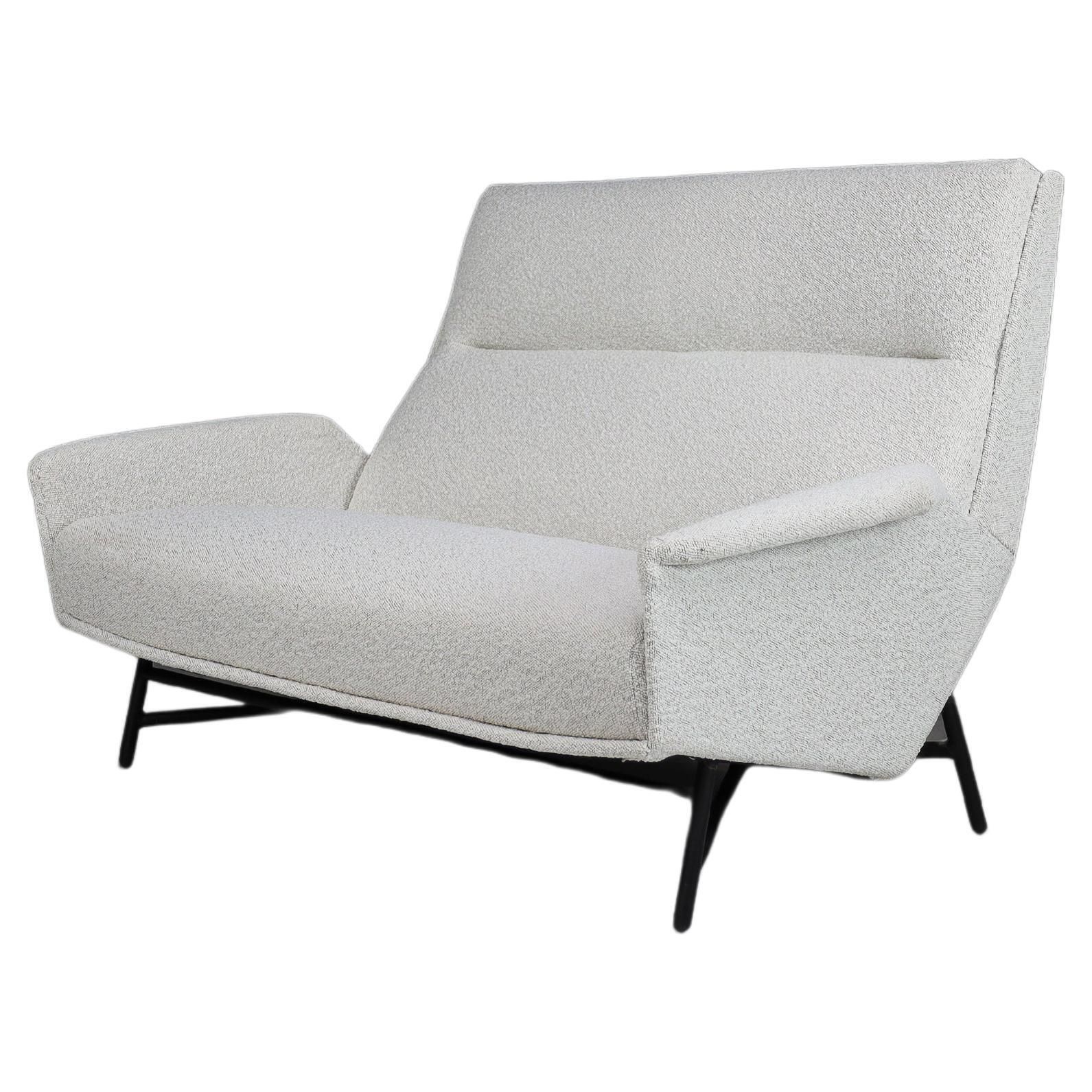 Mid Century Modern Lounge Sofa In Re Upholstered Bouclé By Guy Besnard 1959
