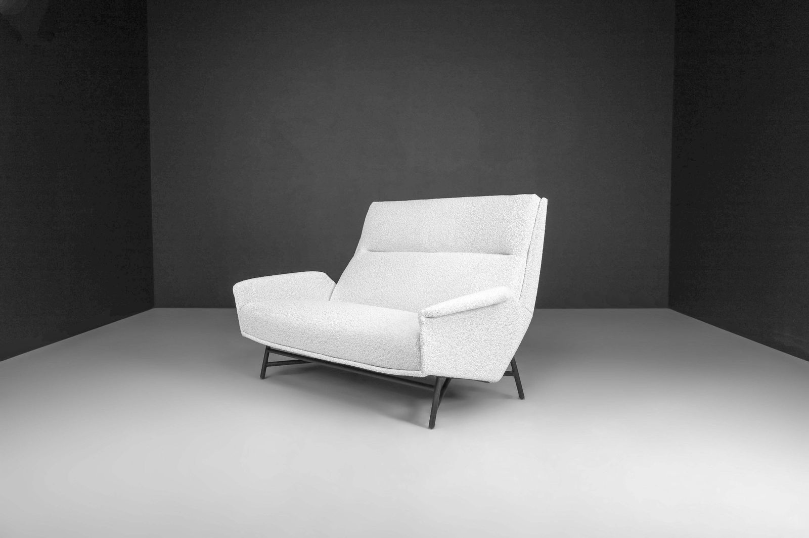 Mid Century Modern Lounge Sofa In Re Upholstered Bouclé By Guy Besnard 1959 photo furniture