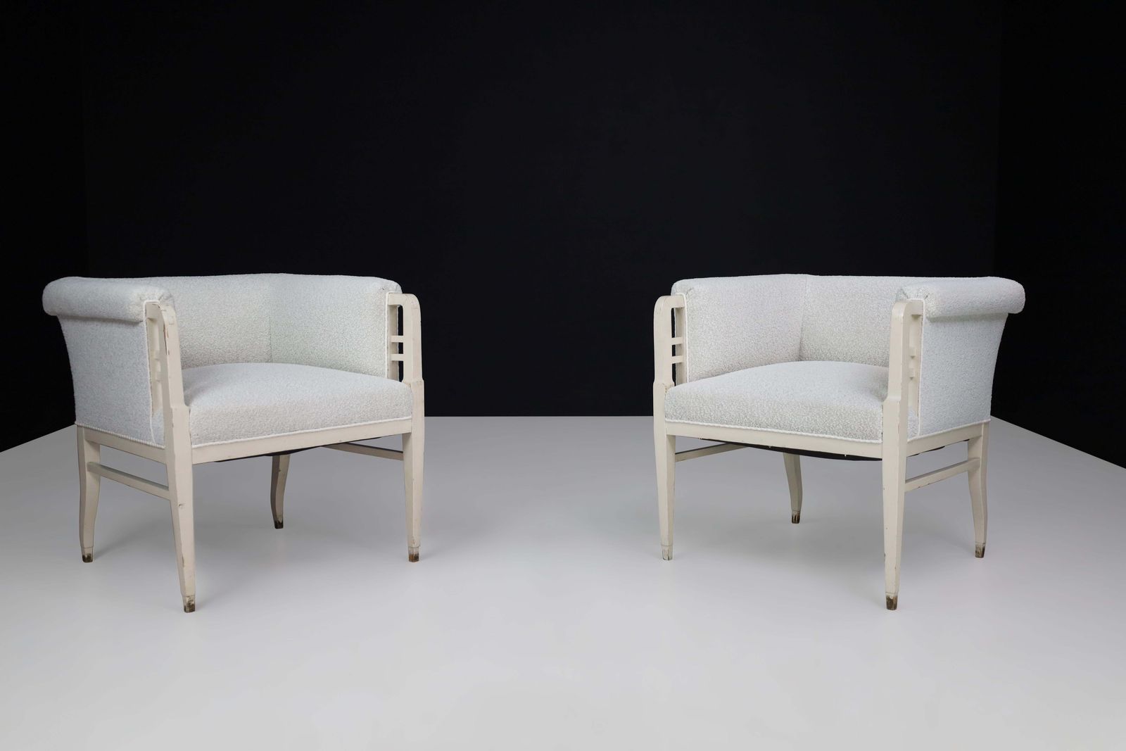Large Pair Of Jugendstil Armchairs In Bouclé Upholstery , Austria, Circa 1910 photo furniture