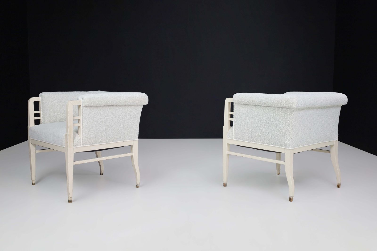 Large Pair Of Jugendstil Armchairs In Bouclé Upholstery , Austria, Circa 1910 photo Furniture