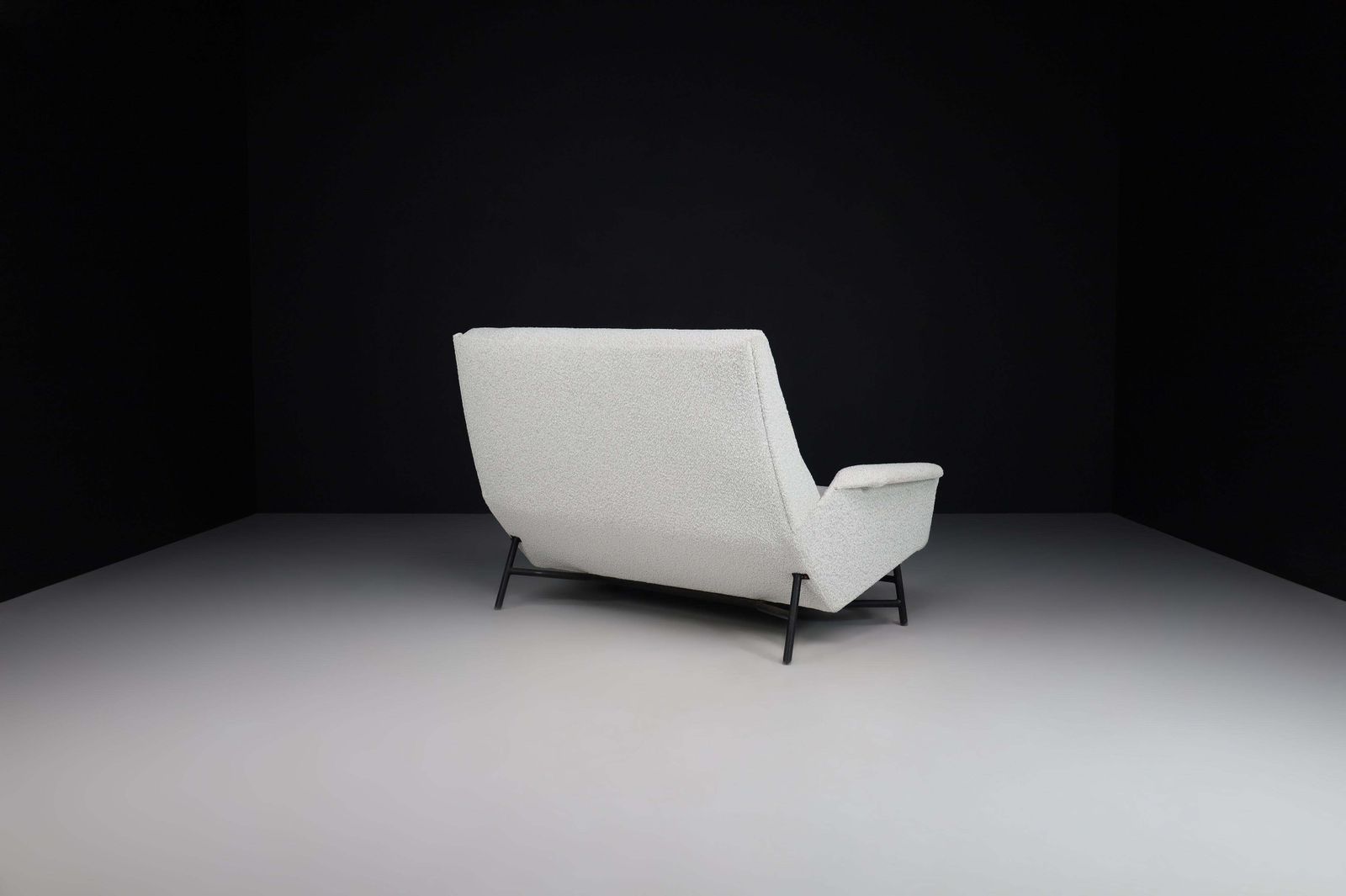 Mid Century Modern Lounge Sofa In Re Upholstered Bouclé By Guy Besnard 1959 photo vintage