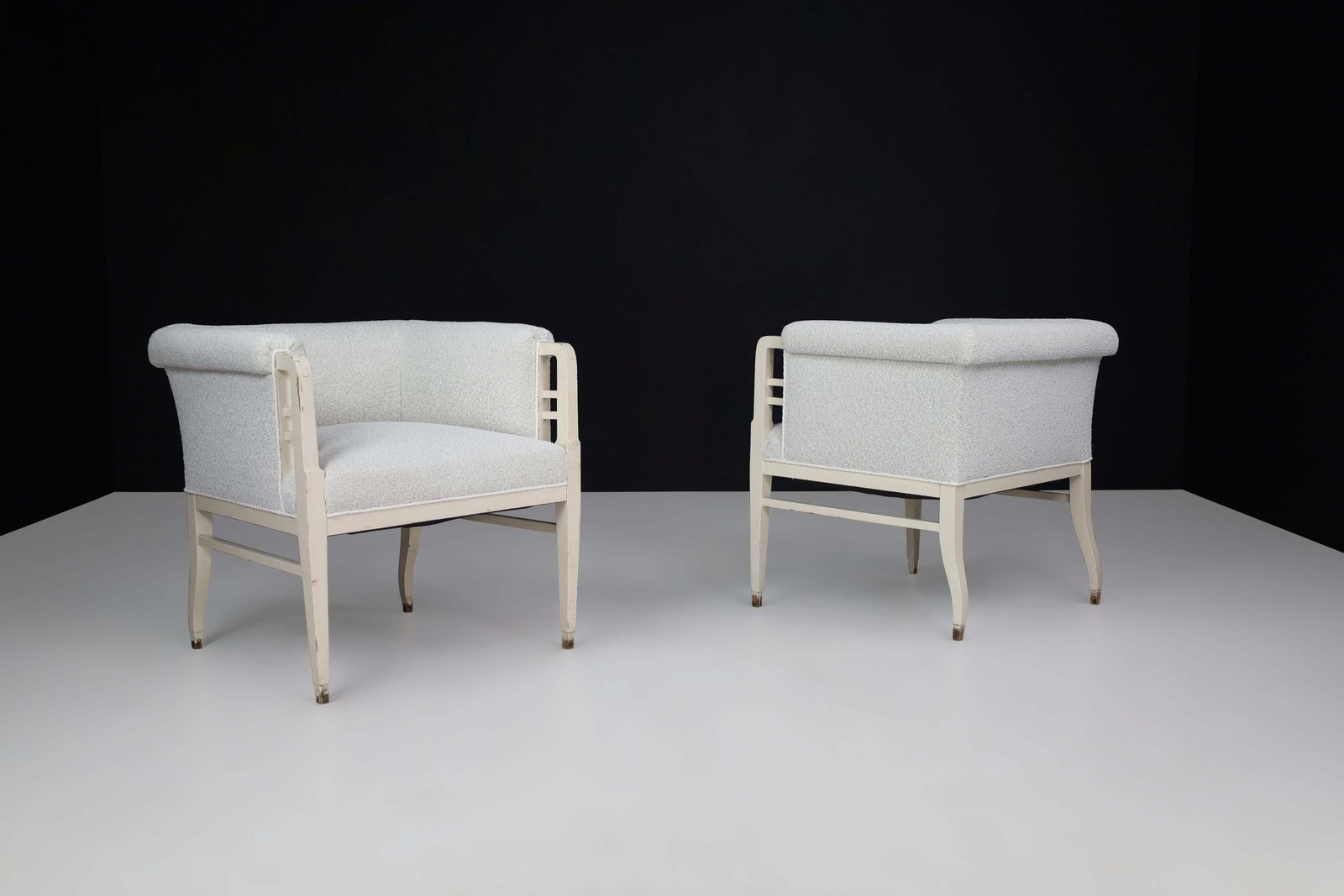 Large Pair Of Jugendstil Armchairs In Bouclé Upholstery , Austria, Circa 1910 photo vintage