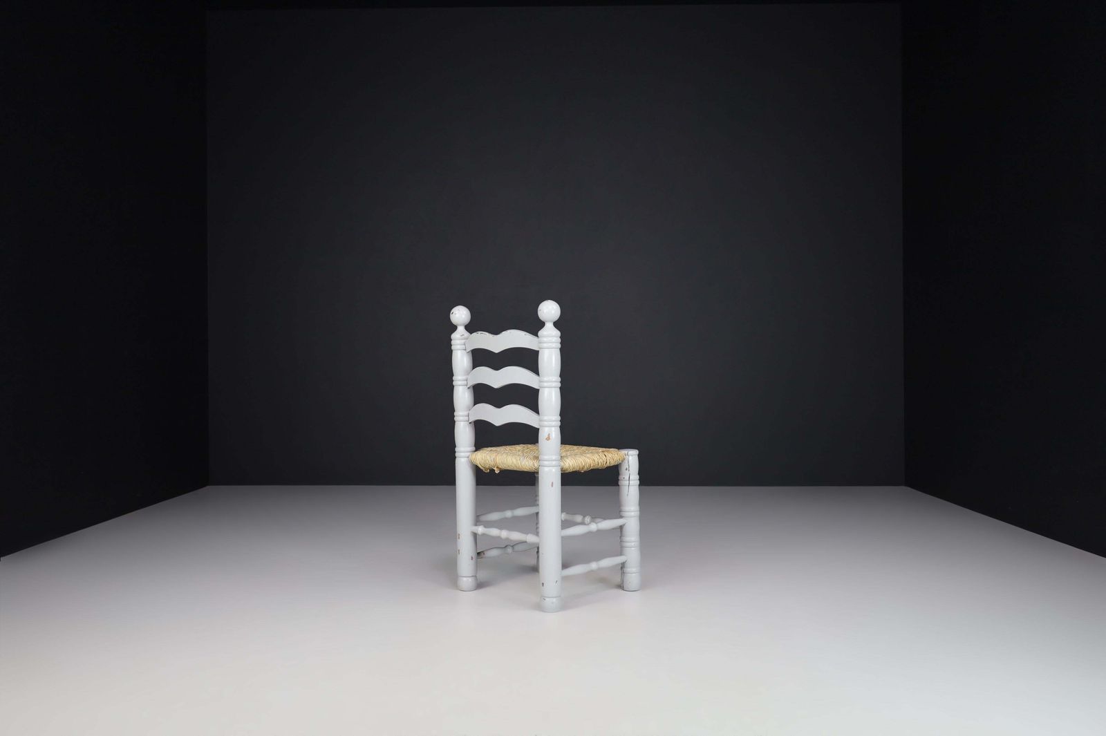 Set Of 12 Painted Oak And Rush Turned Chairs By Charles Dudouyt, France 1940 photo vinterior