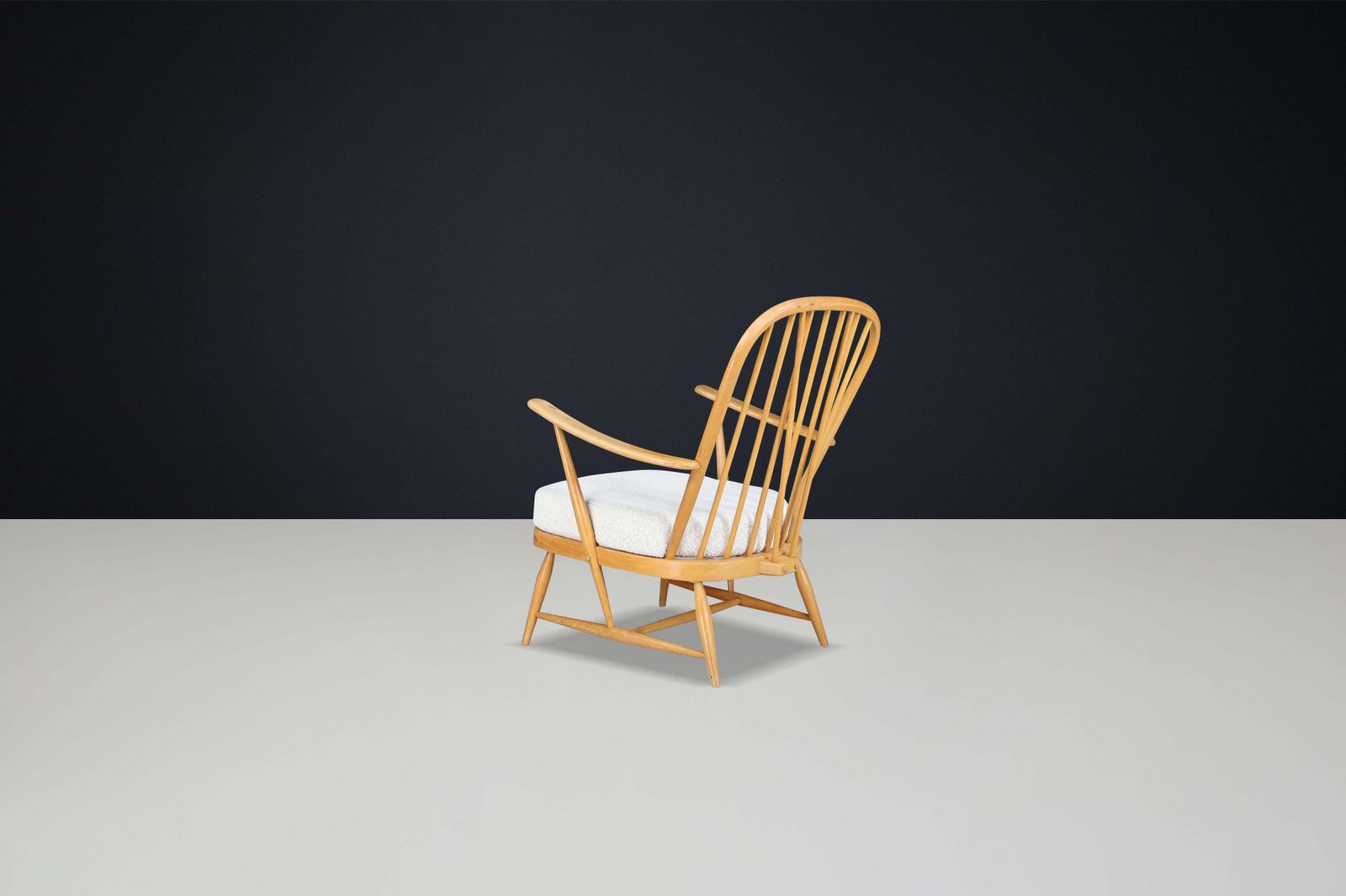 1960s Ercol Windsor Lounge Chair In Blonde Beech & Elm With New Bouclé Fabric photo 2344.0