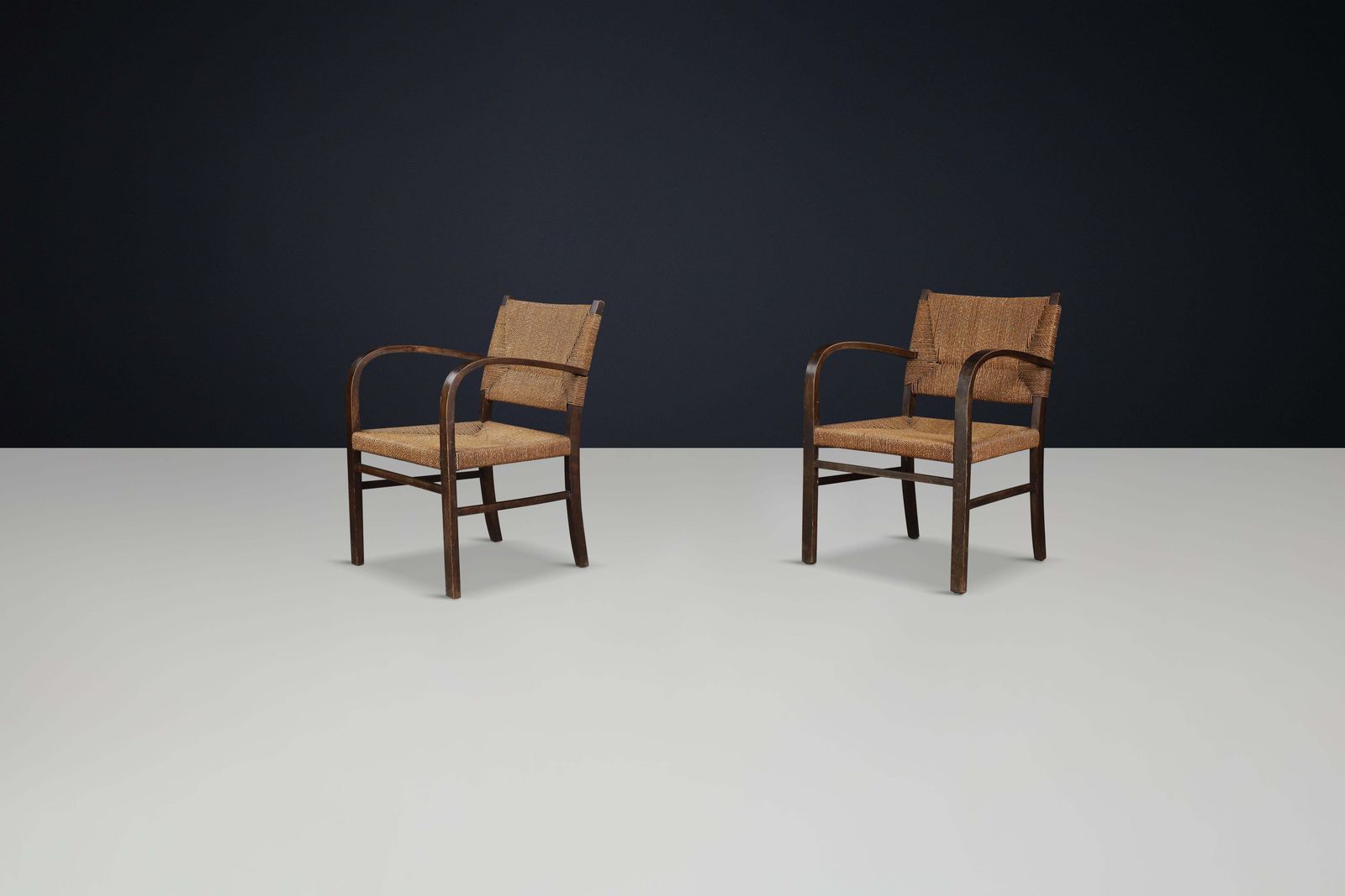 Pair Of Bauhaus Beechwood & Rope Armchairs By Erich Dieckmann, Germany, 1930s photo for sale