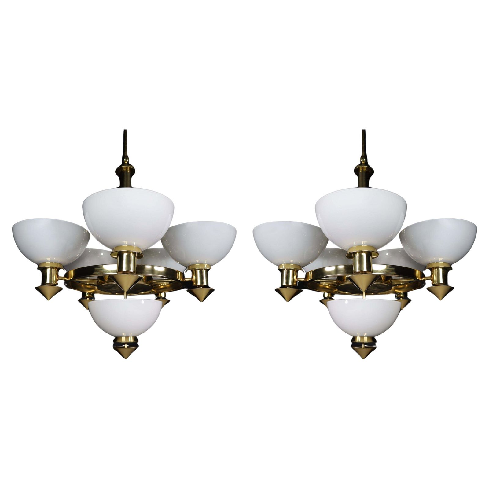 Sculptural Italian Chandelier In Brass & White Opaline Glass, 1970s 12 Available