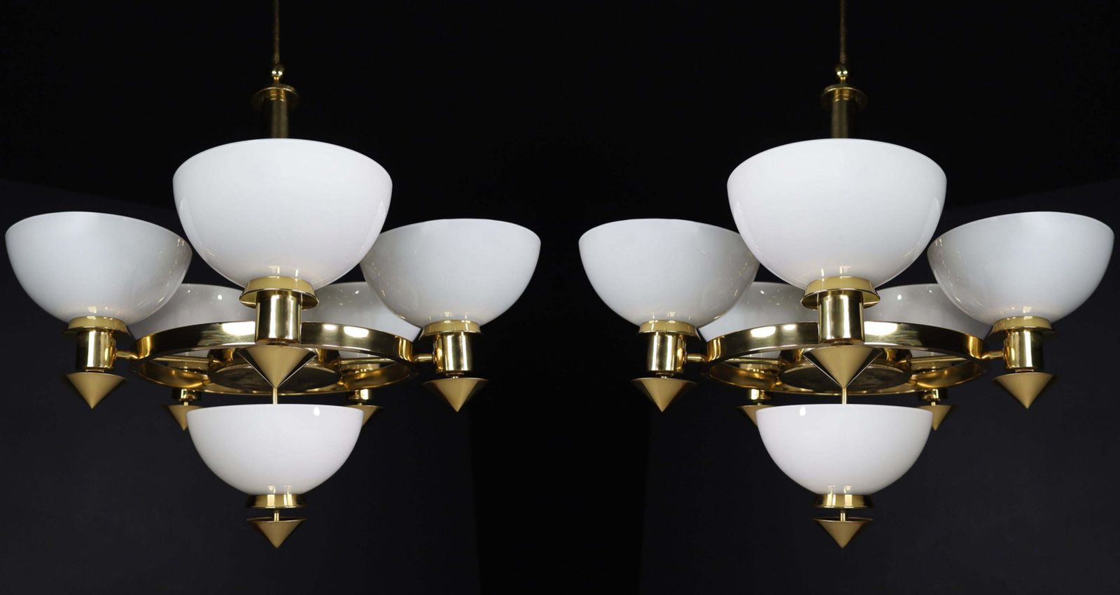 Sculptural Italian Chandelier In Brass & White Opaline Glass, 1970s 12 Available photo for sale