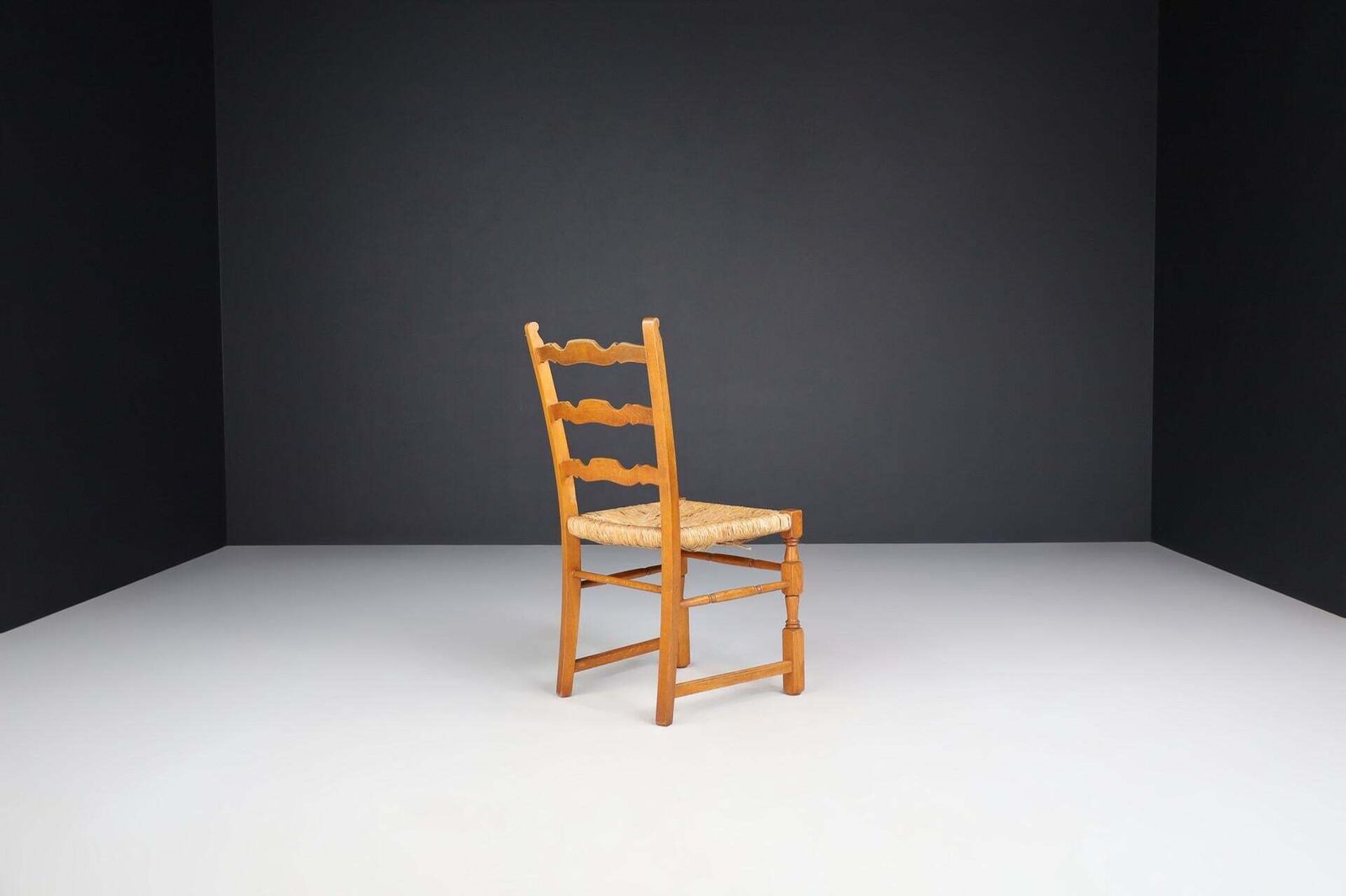 Pair Of French Provincial Oak And Rush Chairs, France, 1960s photo buy