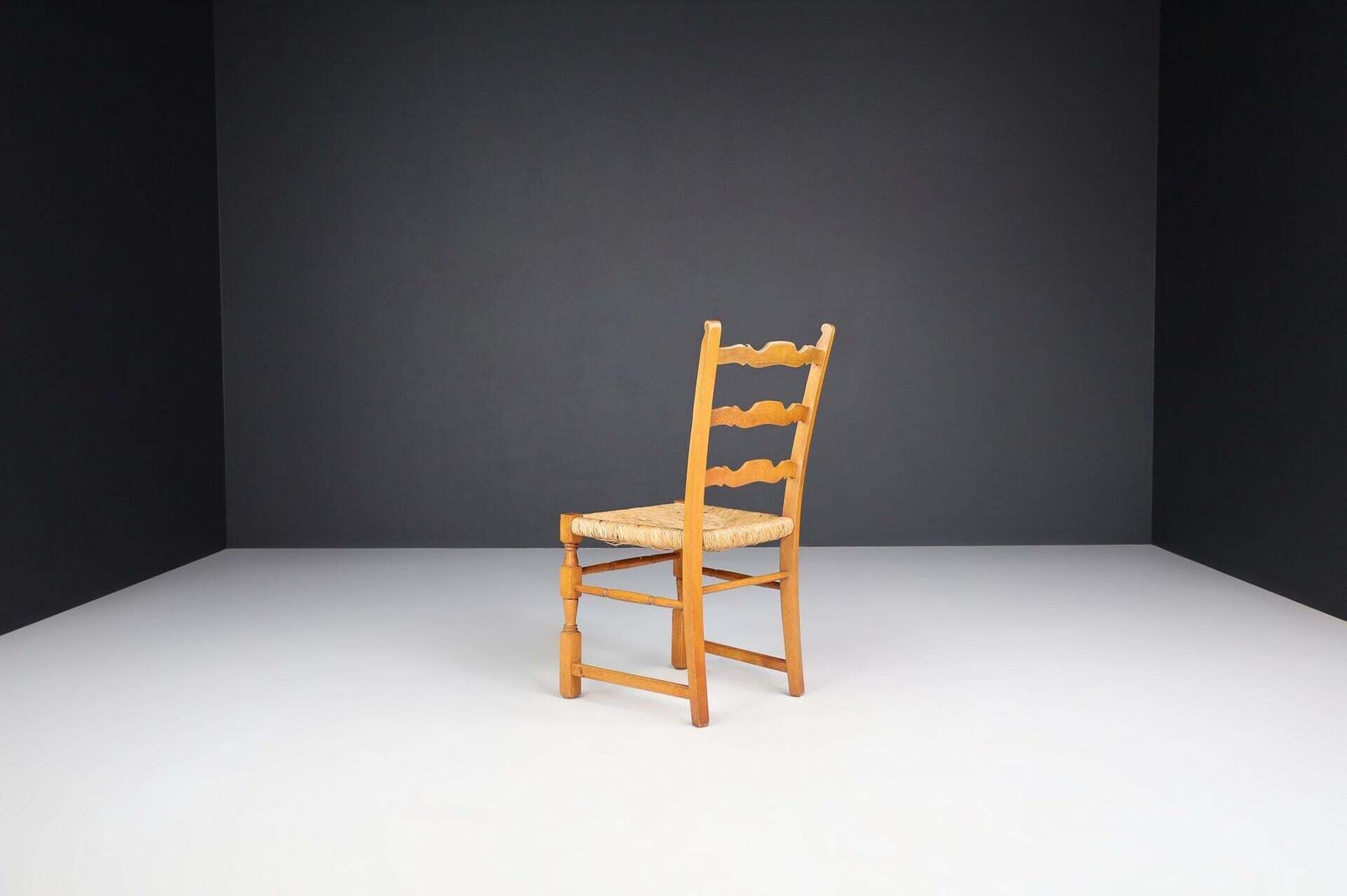 Pair Of French Provincial Oak And Rush Chairs, France, 1960s photo vintage