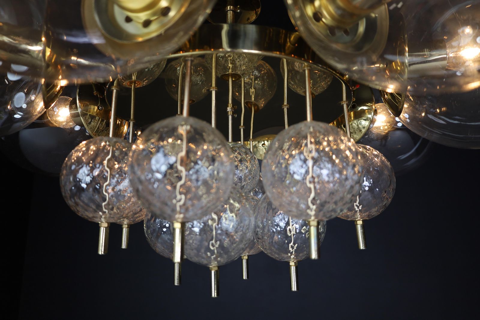 Large Mid Century Preciosa Chandelier Brass And Glass Globes Czechia 1960s photo Lighting