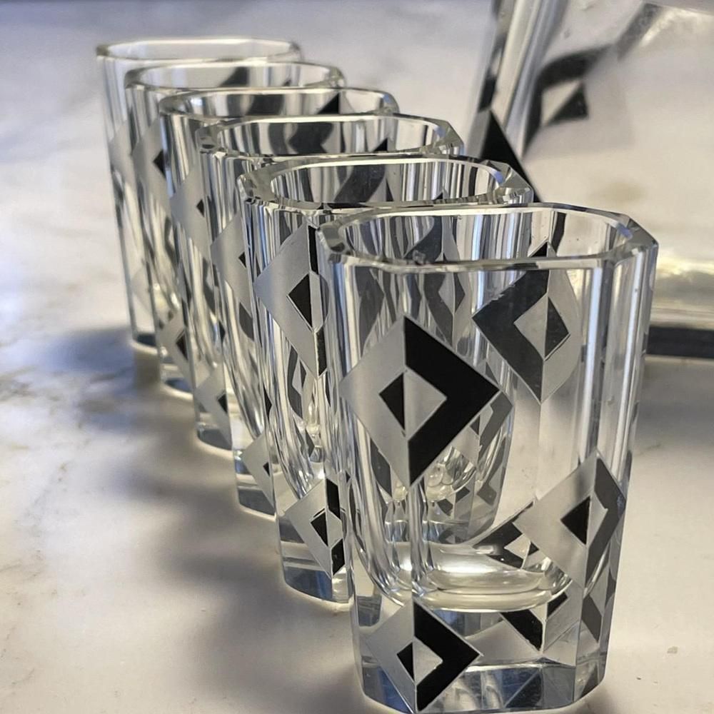 Art Deco Cubist Crystal Liqueur Service By Karl Palda, 1930s, Set Of 8 photo furniture