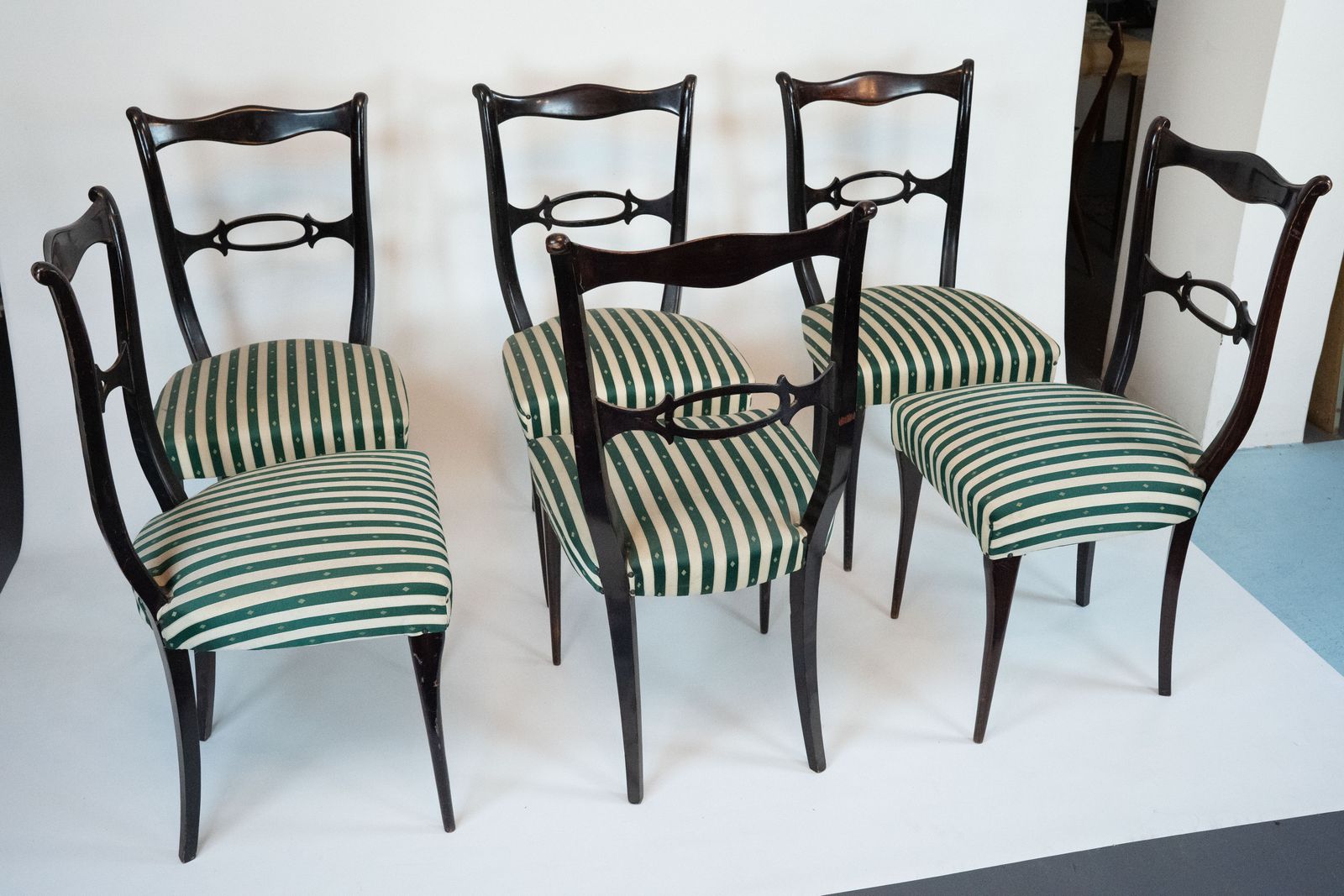 photo for sale Mid Century Set Of Six Dining Chairs Attributed To Paolo Buffa. Italy 1950s