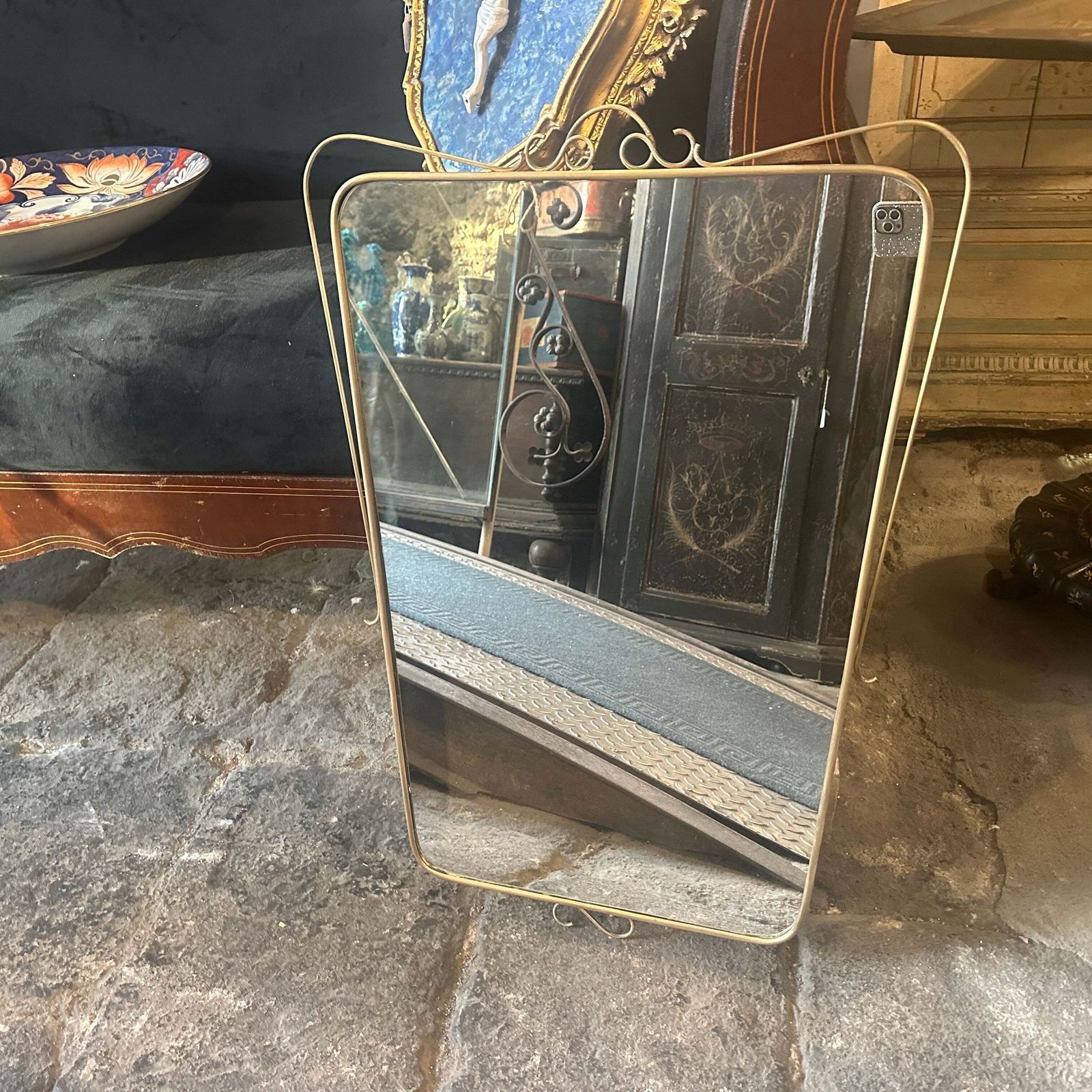 A 1950s Mid Century Modern Brass Italian Wall Mirror In The Manner Of Gio Ponti photo furniture