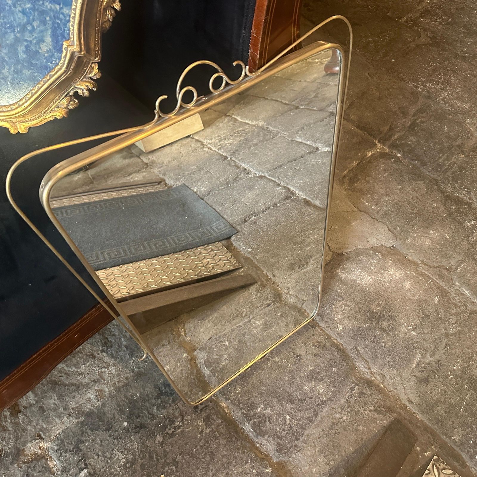 Home Decor A 1950s Mid Century Modern Brass Italian Wall Mirror In The Manner Of Gio Ponti photo