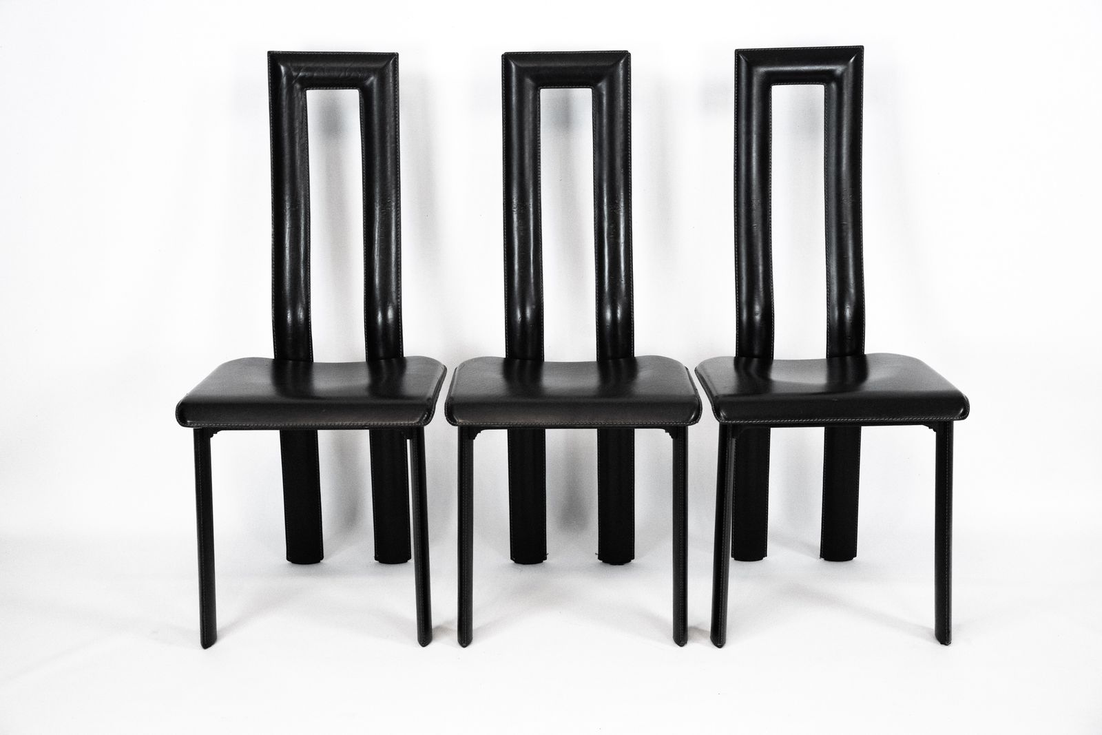 Postmodern Set Of Ten Leather Dining Chairs By Antonello Mosca For Ycami. Italy 1980s photo vinterior