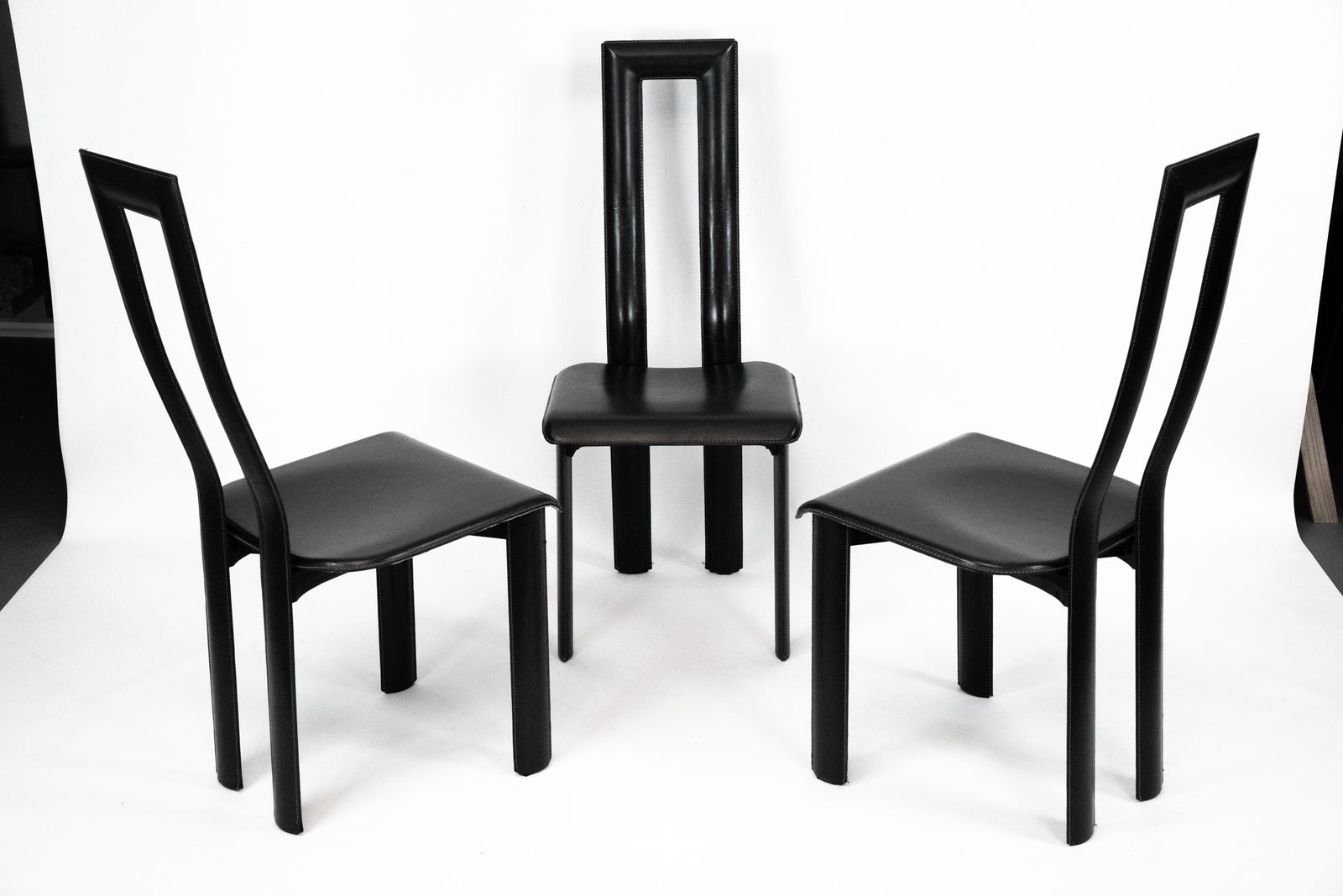 4160.0 Postmodern Set Of Ten Leather Dining Chairs By Antonello Mosca For Ycami. Italy 1980s photo