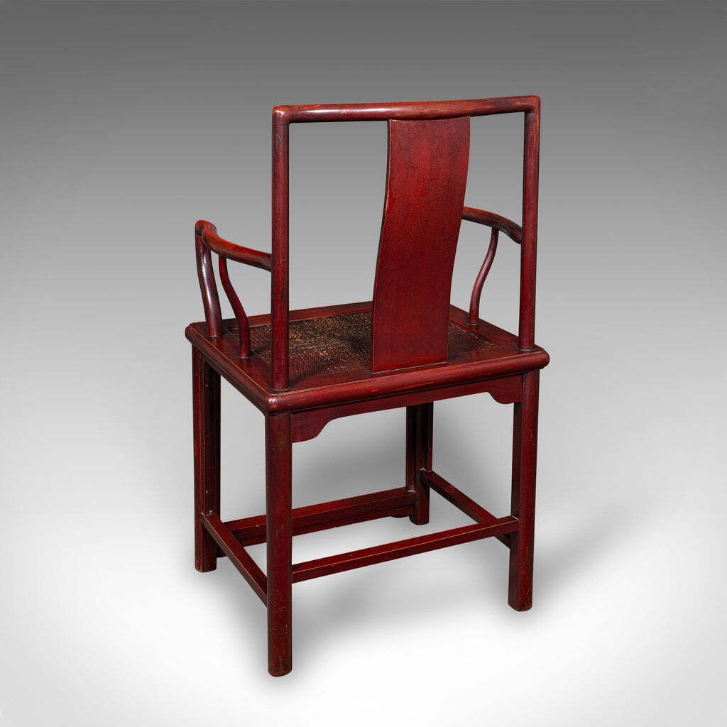 Pair Of Antique Side Chairs, Oriental, Lacquered, Elbow Seats, Cane, Victorian photo for sale
