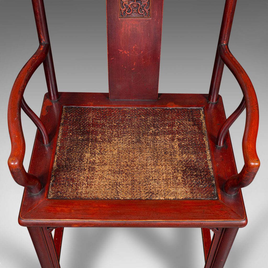 Pair Of Antique Side Chairs, Oriental, Lacquered, Elbow Seats, Cane, Victorian photo buy