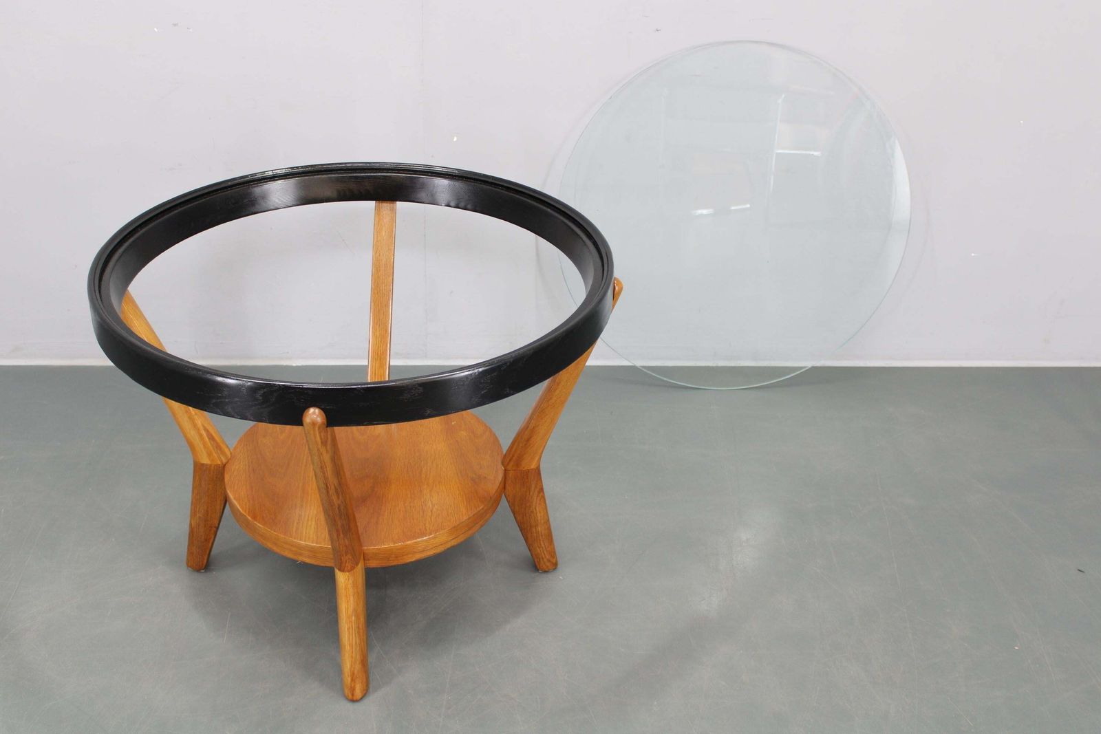 photo for sale Mid Century Oak And Glass Round Coffee Table By Kropáček & Koželka