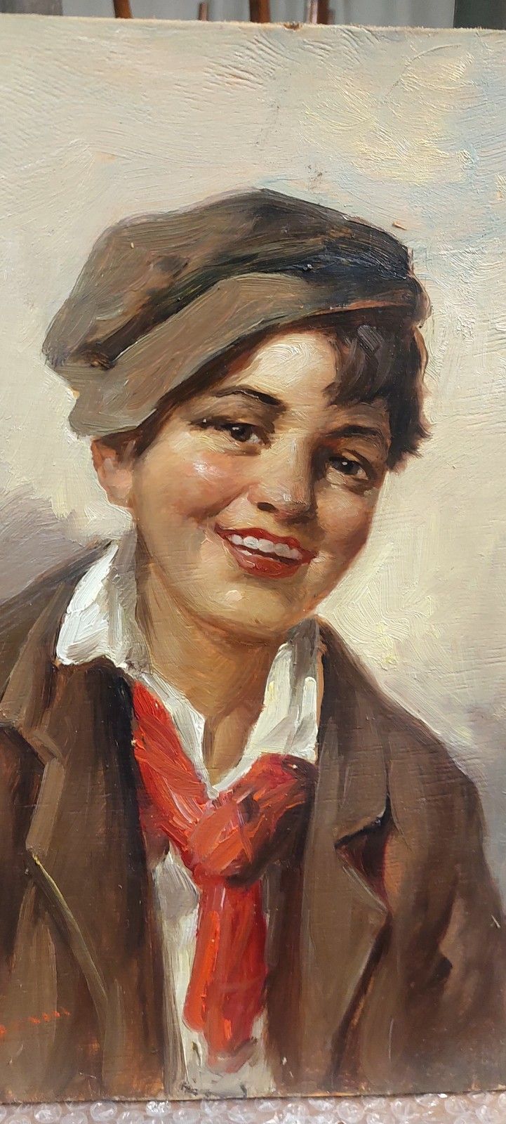 Oil Painting On Wood Portrait Scugnizzo Athos Renzo Brioschi (1910 2000) photo vintage