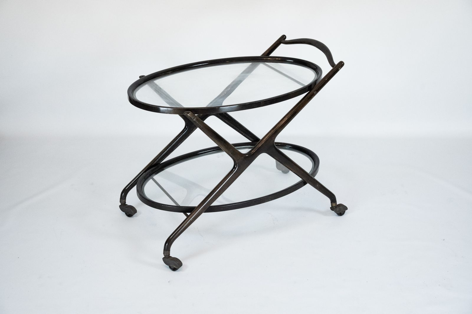 Ebonized Wood And Glass Bar Cart By Cesare Lacca, Italy 1950s