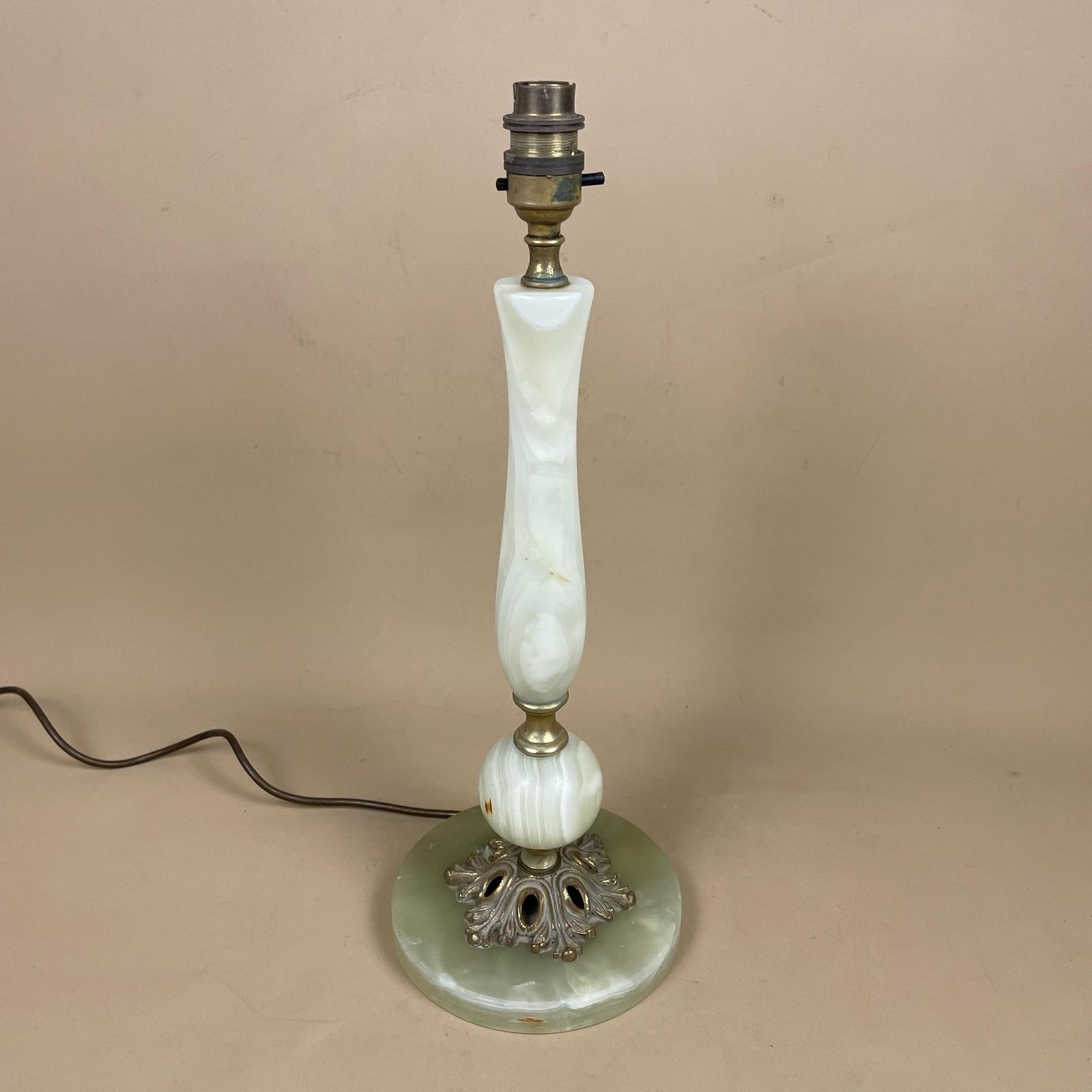Antique Vintage Marble Stone Lamp Green Light Table Bedside Desk Lamp Colours Natural Patterns Ornate Round Base Onyx Brass Metal Gold photo furniture