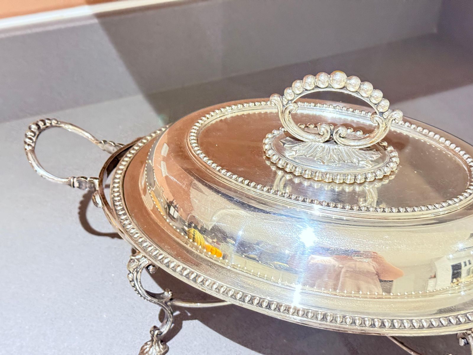 Silver Plated Lidded Serving Dish On Stand, Antique English Neoclassical Luxury photo buy