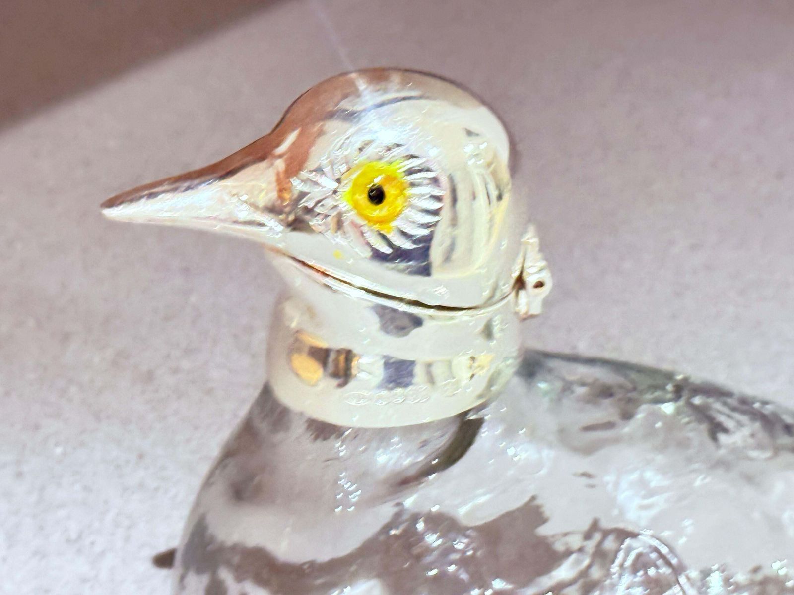 Silver Mounted Glass Duck Inkwell, Antique English Art Nouveau Style Itay photo vinterior