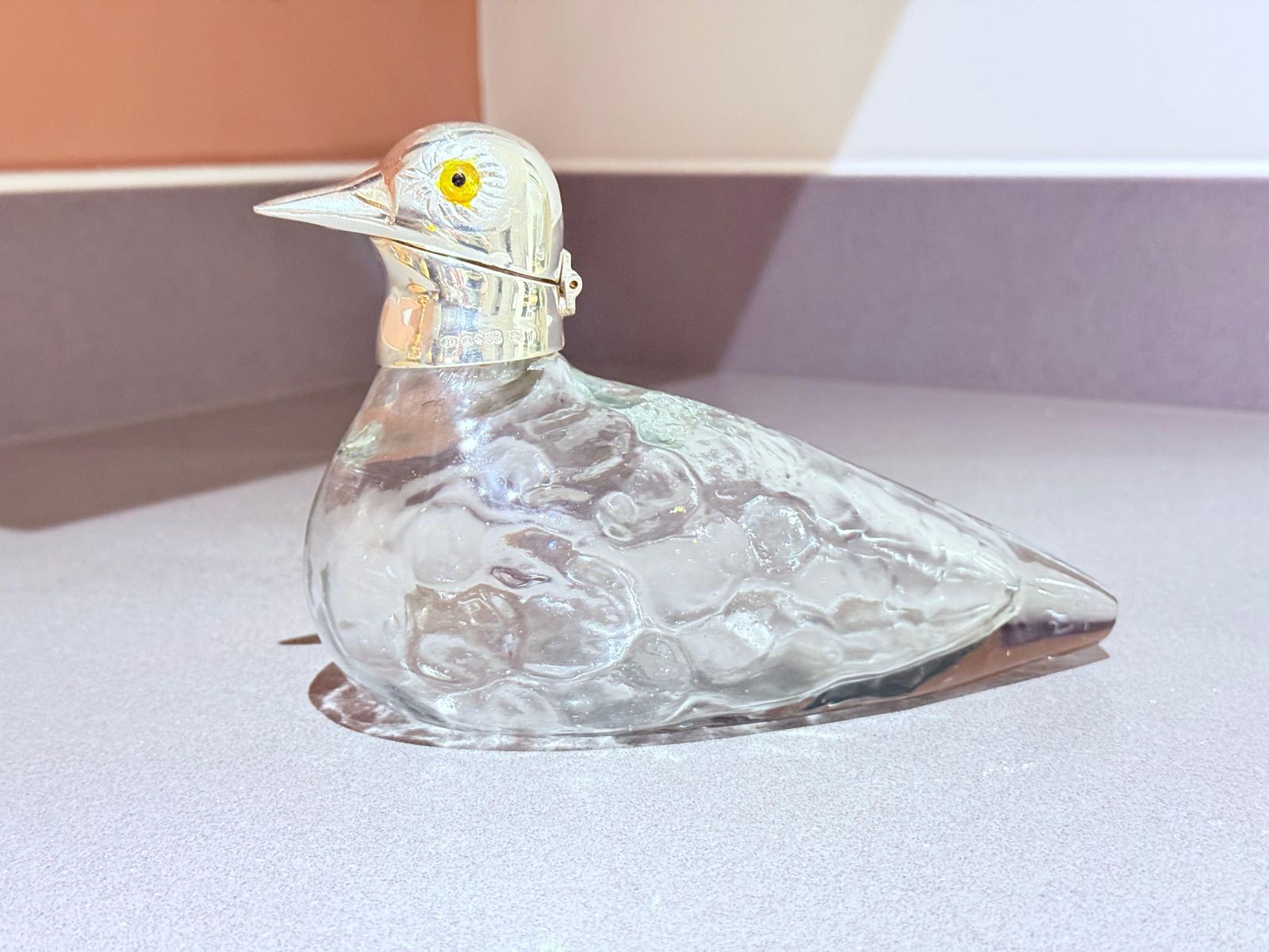 photo furniture Silver Mounted Glass Duck Inkwell, Antique English Art Nouveau Style Itay