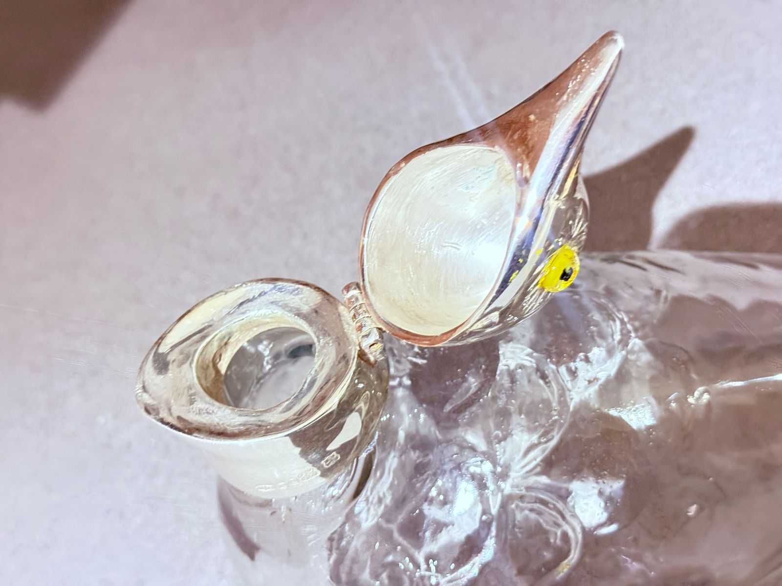 Home Decor Silver Mounted Glass Duck Inkwell, Antique English Art Nouveau Style Itay photo