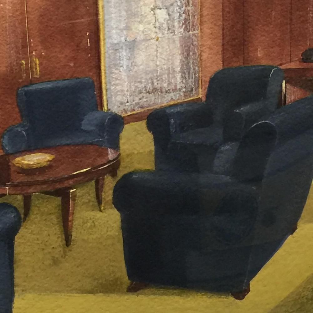 President's Office Of Sabam By The Vanderborght Establishments In Brussels, Watercolor, 1930s 1940s photo 1384.0