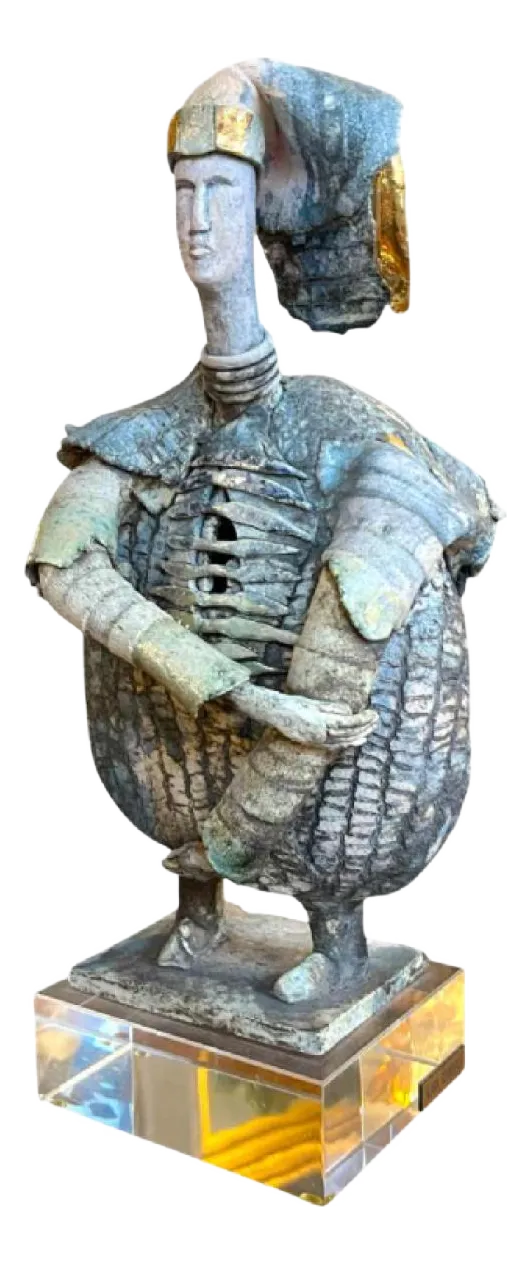 Keramisch Sculptuur 'The Warrior' In Email En Verguldsel Door Klara Reynders, 1987