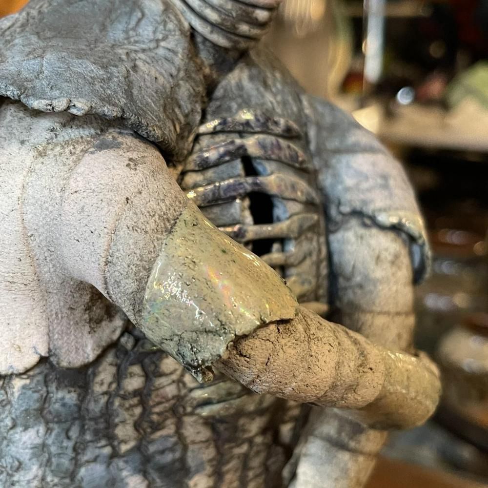 Kunst Keramisch Sculptuur 'The Warrior' In Email En Verguldsel Door Klara Reynders, 1987 photo