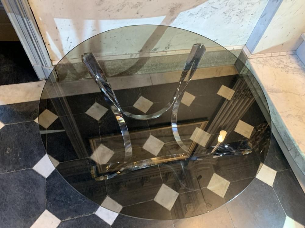 Coffee / Lounge Table In Twisted Chromed Steel By Roger Sprunger For Dunbar, 1970s photo vintage