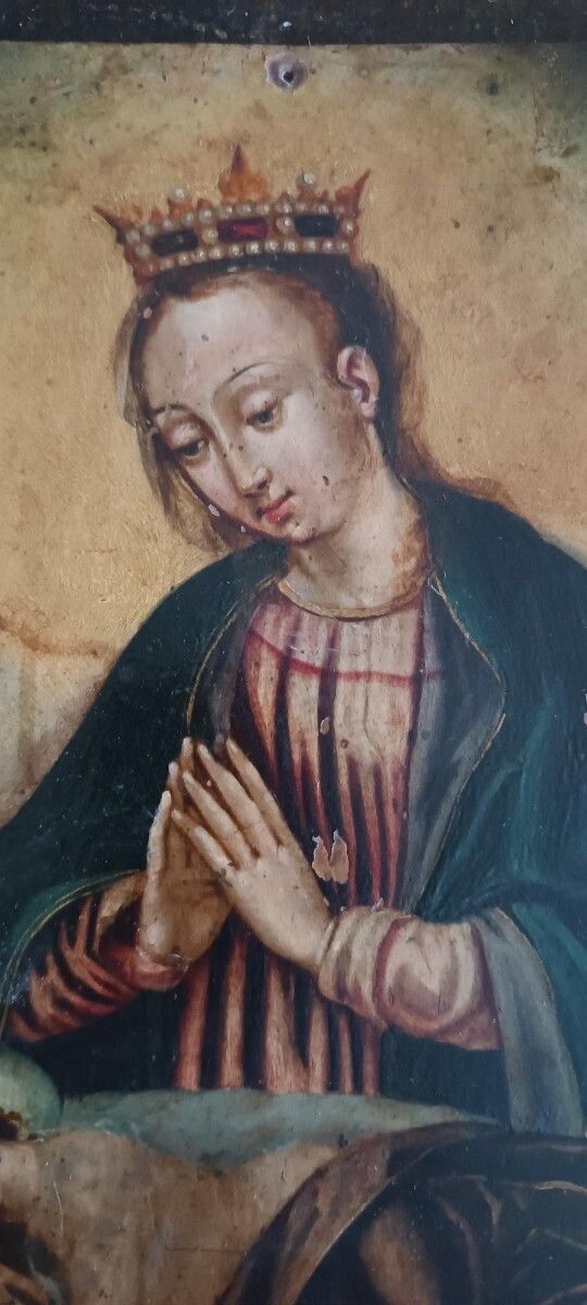 Antique Painting On Copper   17th/18th Century   Virgin And Child Asleep photo Art