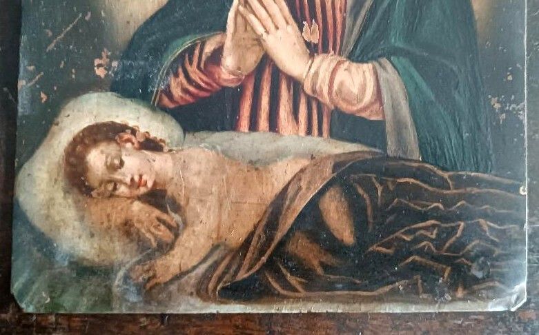 Antique Painting On Copper   17th/18th Century   Virgin And Child Asleep photo vinterior