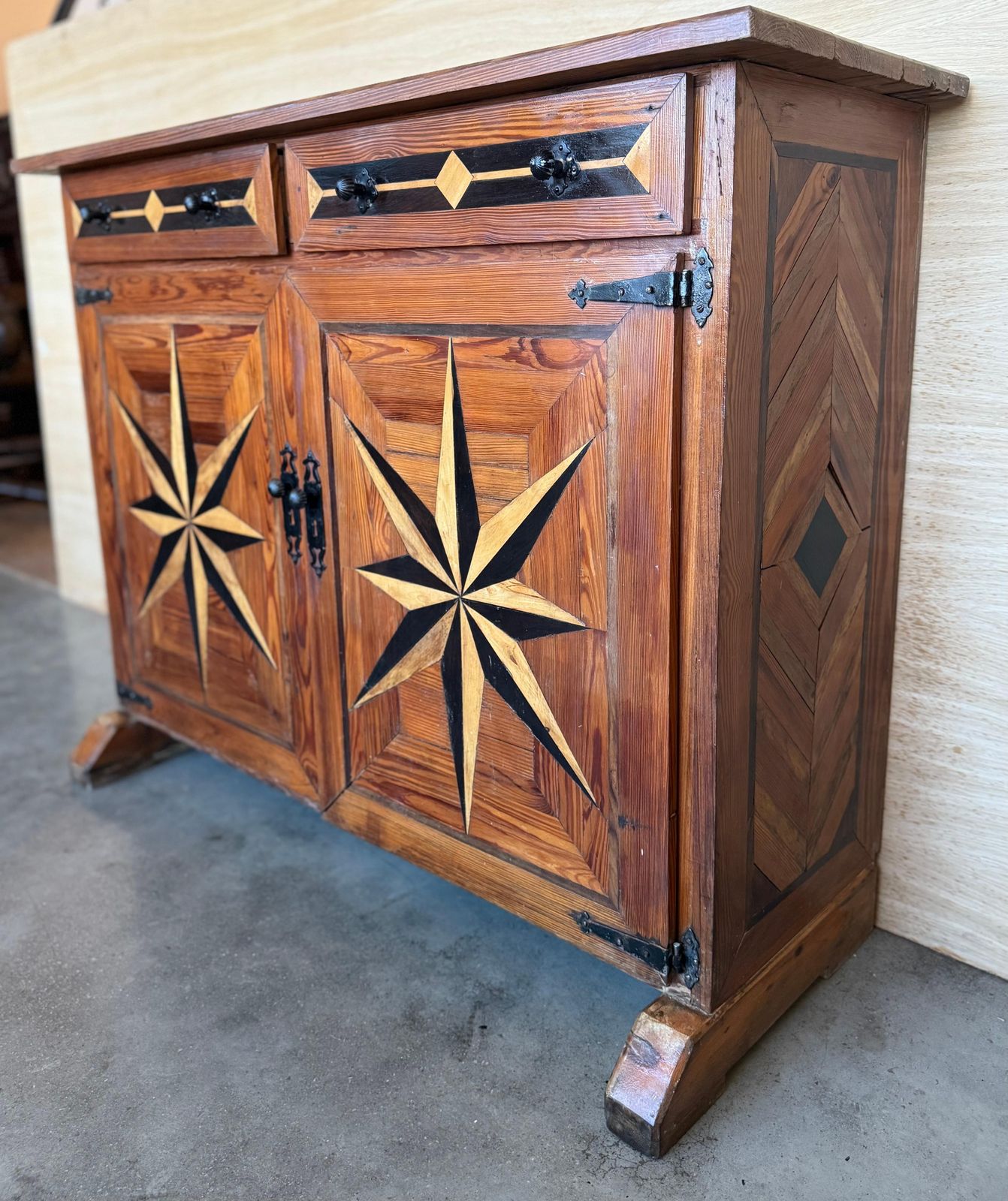 Tuscan Credenza Or Sideboard With Two Drawers In 19th Century Spanish Carved Walnut With Marquetry photo 6891.0