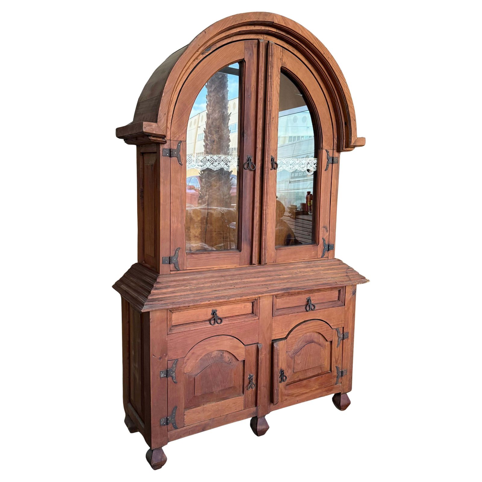 Armoire ou cabinet rustique du début du XXe siècle en chêne massif à façade vitrée
