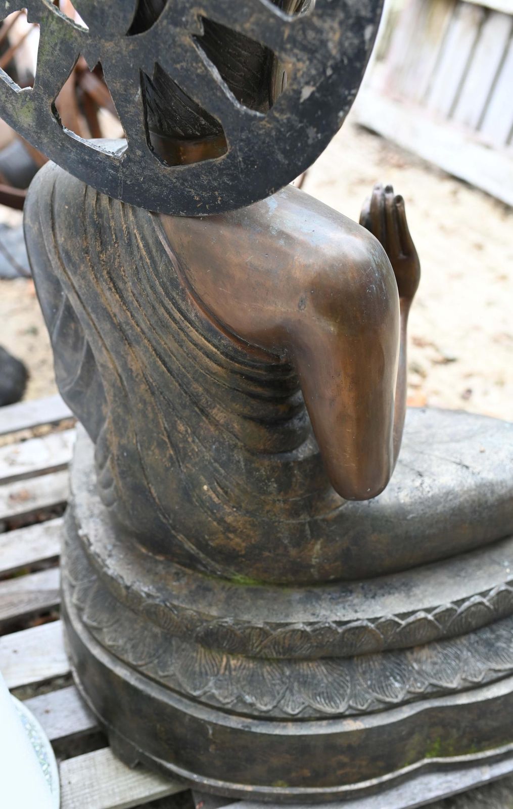Vintage Big Nepalese Buddha Statue Meditation Pose Garden Casting Mandorla photo buy