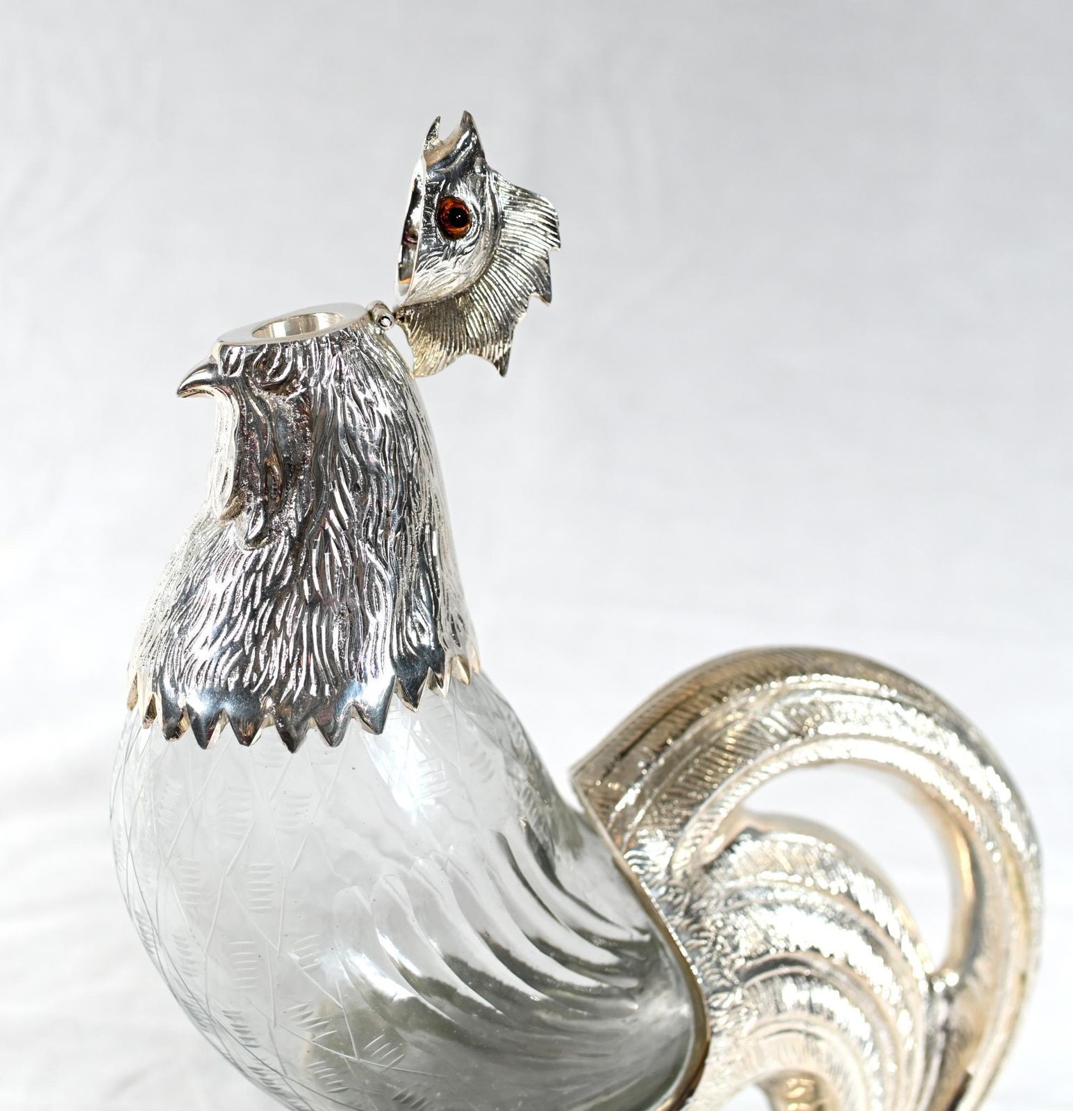 Silver Plate Rooster Decanter Cockerell Bird photo for sale