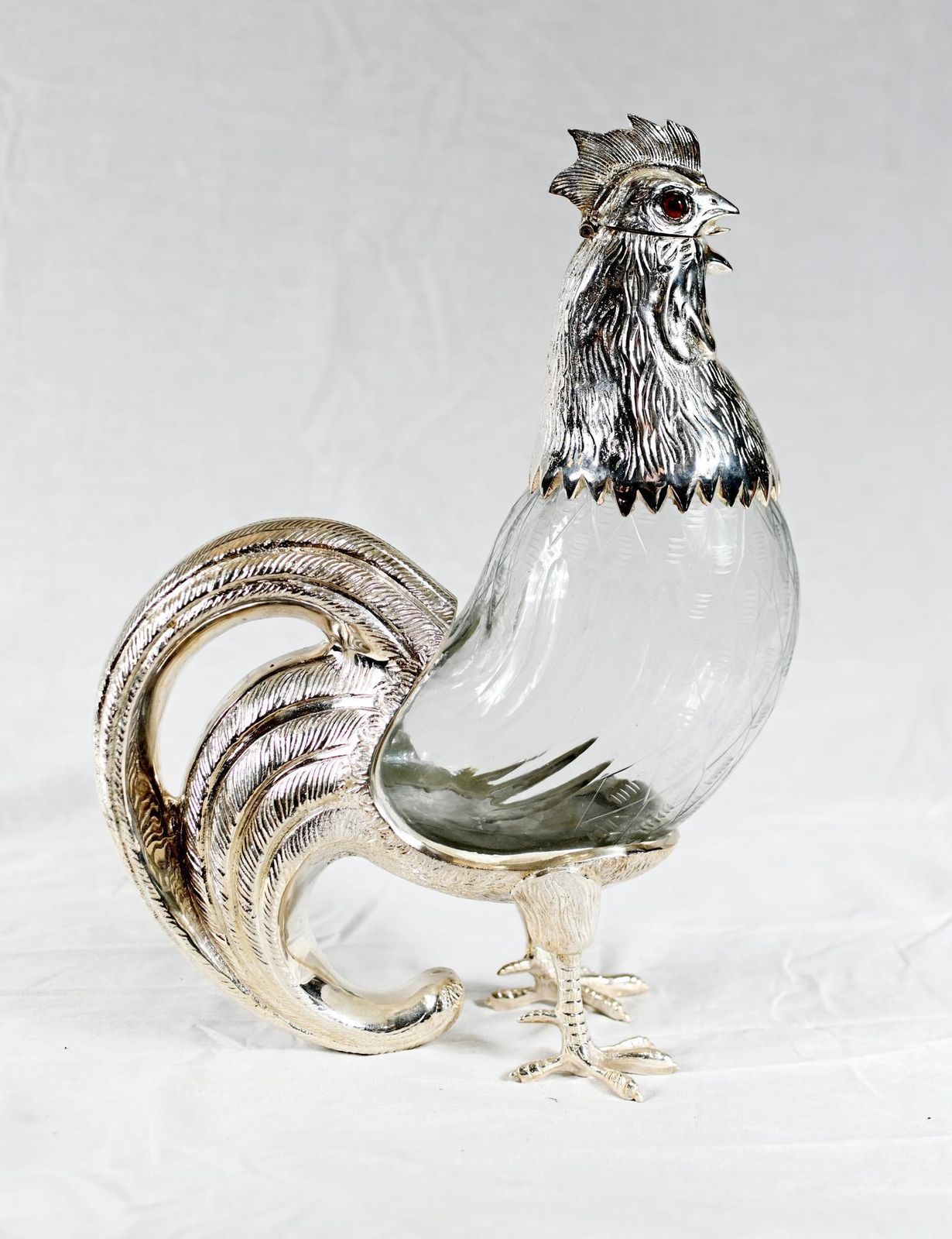 Silver Plate Rooster Decanter Cockerell Bird photo vinterior