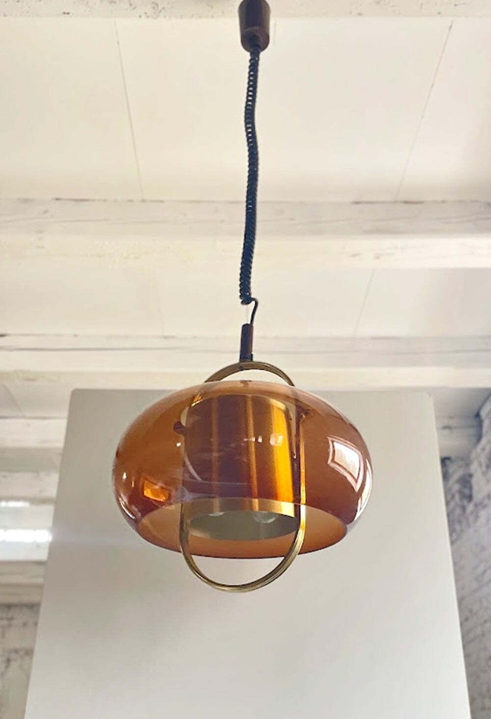 Brass And Smoked Glass Pendant Lamp By Temde, Germany 1970s photo Lighting